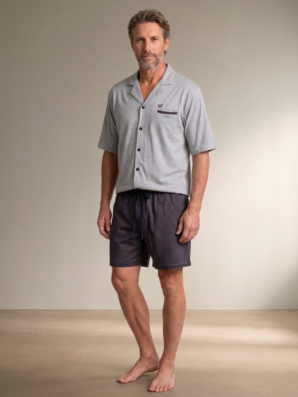 Henry Terre Shorty Karl Square Design Pyjama Set Kurz - Shorts