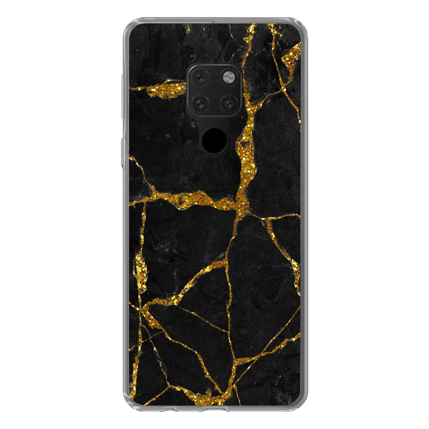 MuchoWow Handyhülle für Huawei P40 Lite Marmor - Gold - Schwarz - Marmoroptik - Glitter, Handy Case, Silikon, Bumper Case Dünn