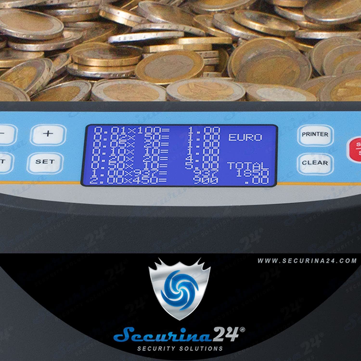 Securina24 Banknotenzähler SR-1850 Münzzähler mit Drucker