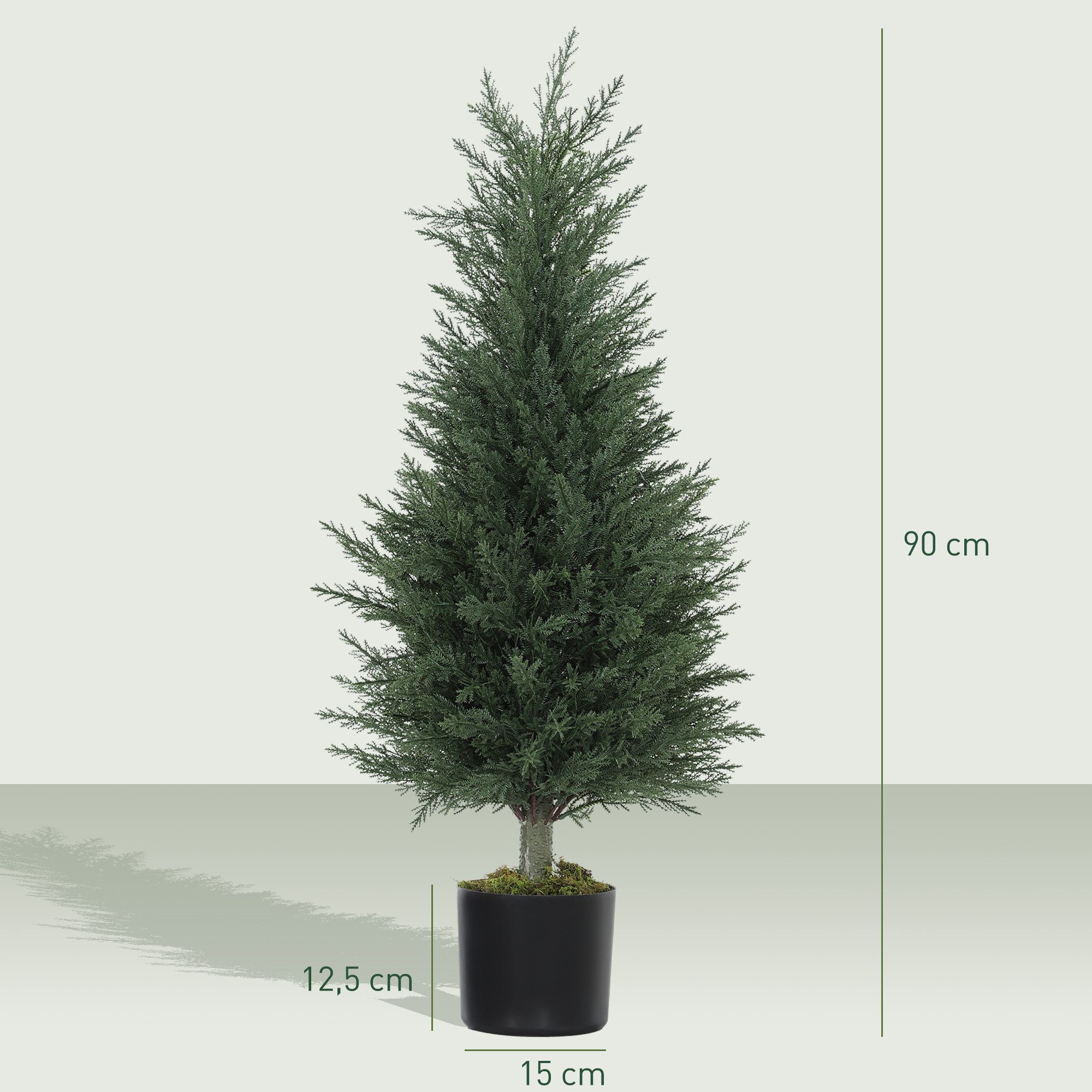Kunstpflanze 2er Set Künstliche Pflanzen, Kunstbaum mit Moos, UV-Schutz Zypresse, HOMCOM, Höhe 90 cm, für Wohnzimmer Schlafzimmer Büro Garten – Bild 3 von 5
