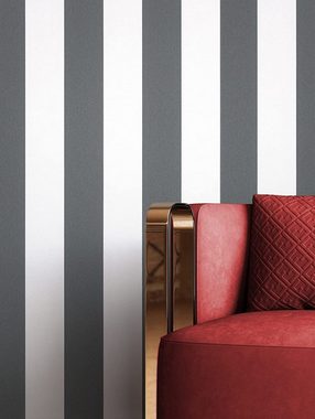 Newroom Vliestapete, Schwarz Tapete Landhaus Streifen - Streifentapete Weiß Modern Linien für Wohnzimmer Schlafzimmer Flur