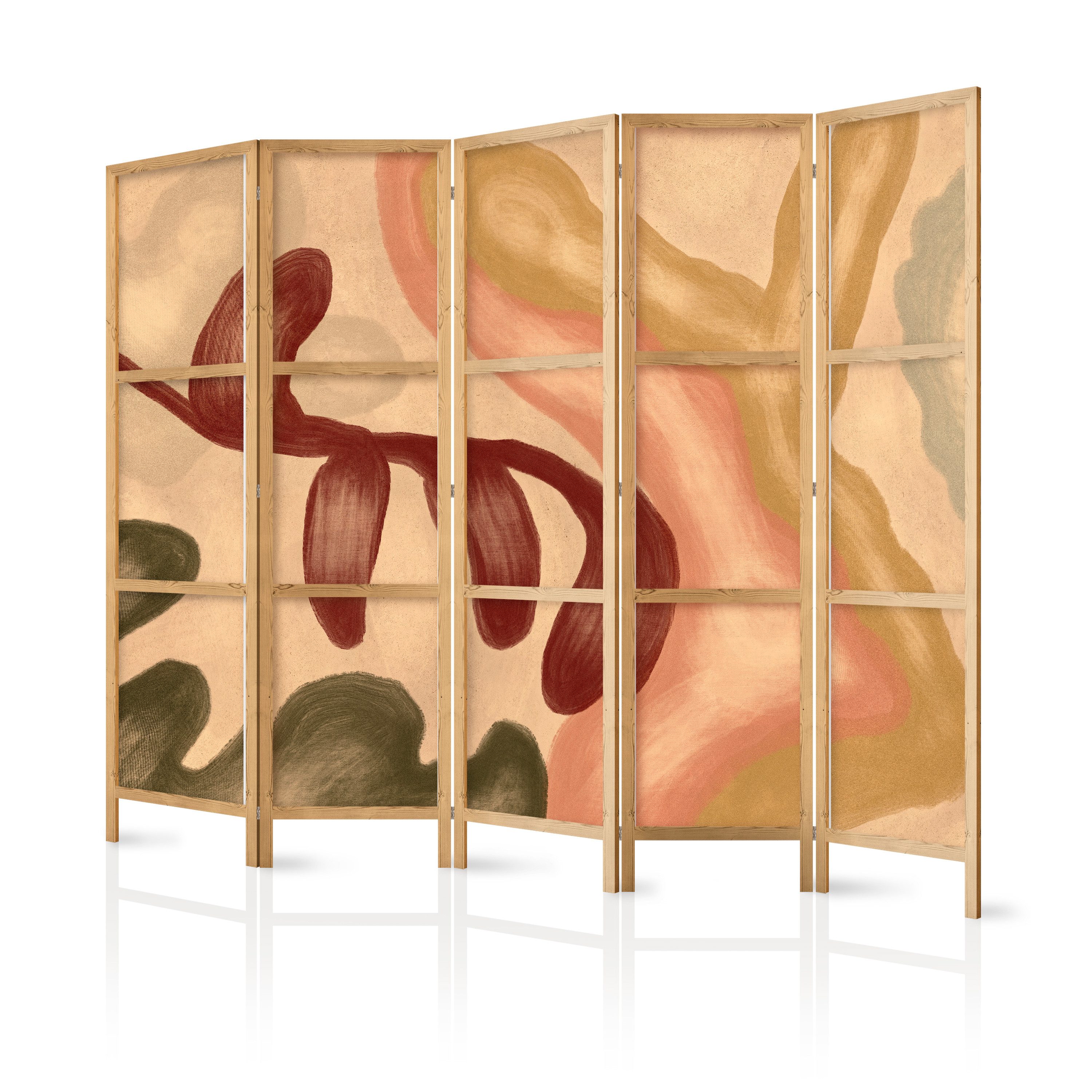Muralo Paravent 5-teilig Japanischer Paravent klappbar Abgenutzte Formen Boho Retro (Packung, 1 St., 225x172 cm), Für das Wohnzimmer, das Schlafzimmer