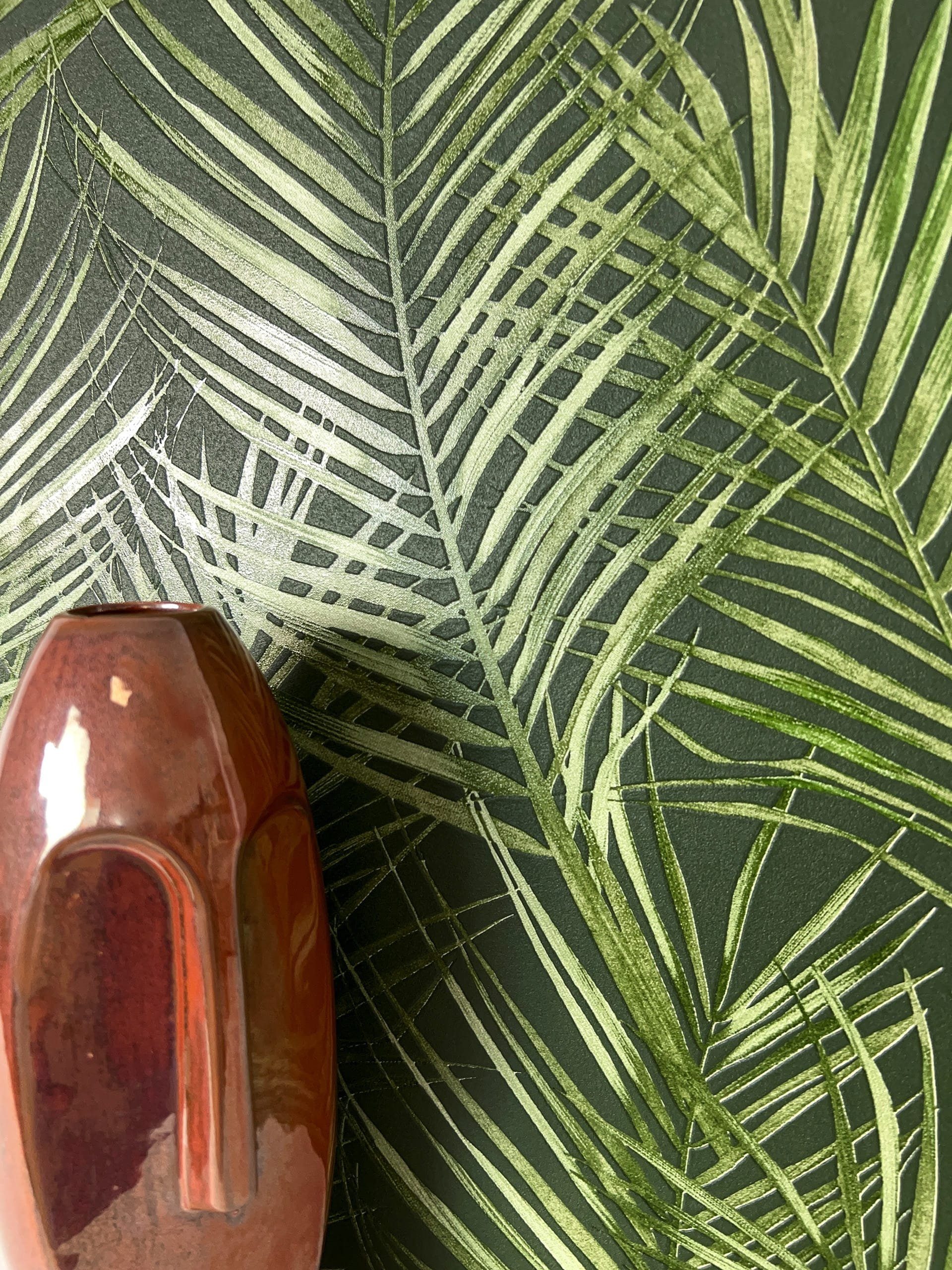 Newroom Vliestapete, Olivgrün Tapete Modern Dschungel günstig online kaufen