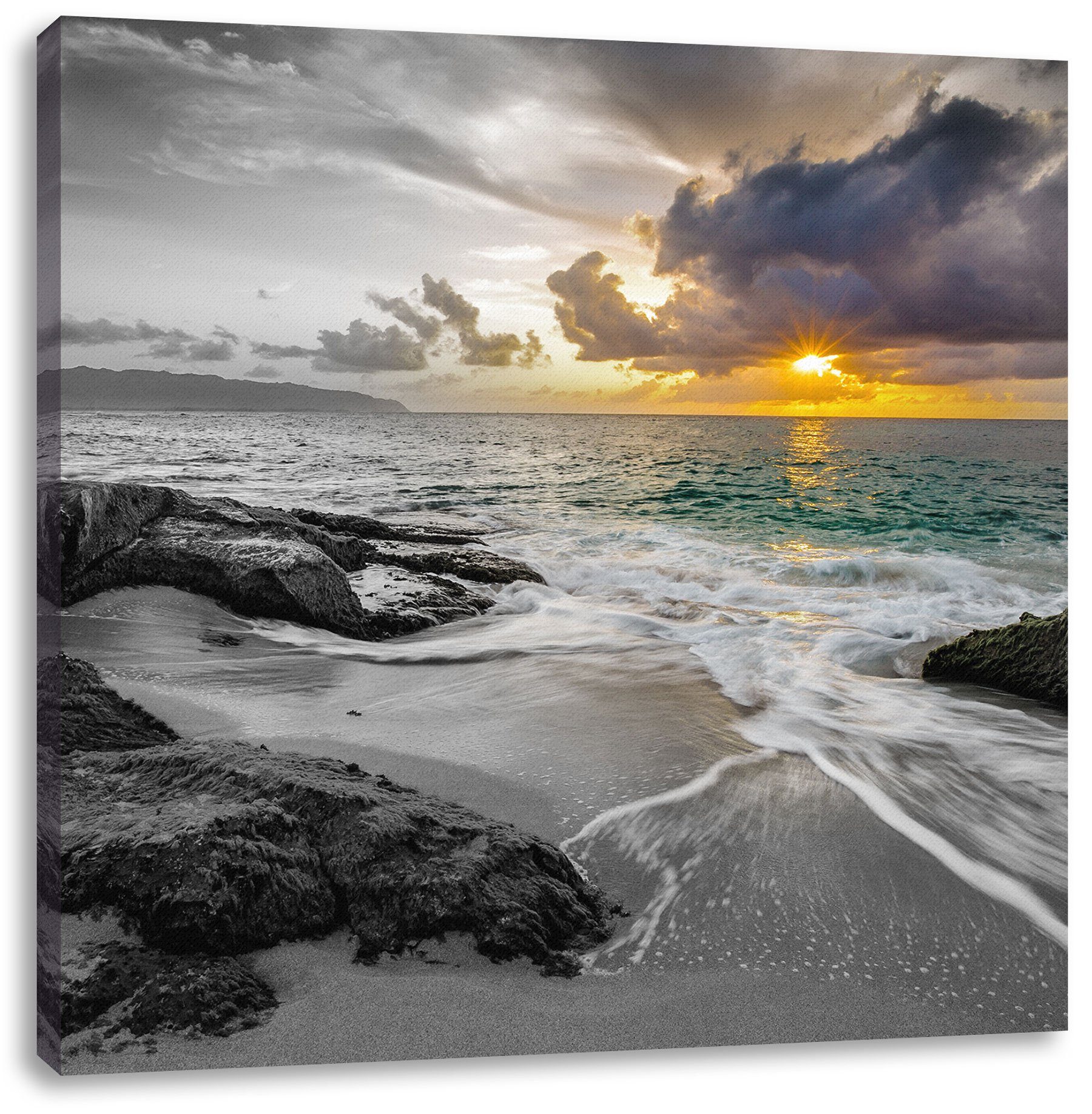 Pixxprint Leinwandbild Sonnuntergang auf Hawaii, Sonnuntergang auf Hawaii (1 St), Leinwandbild fertig bespannt, inkl. Zackenaufhänger