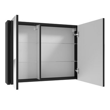 Lomadox Badmöbel-Set NANTES-107, (Spar-Set, 4-St), 80 cm Waschtisch und LED-Spiegelschrank in schwarz mit Lamellenfronten