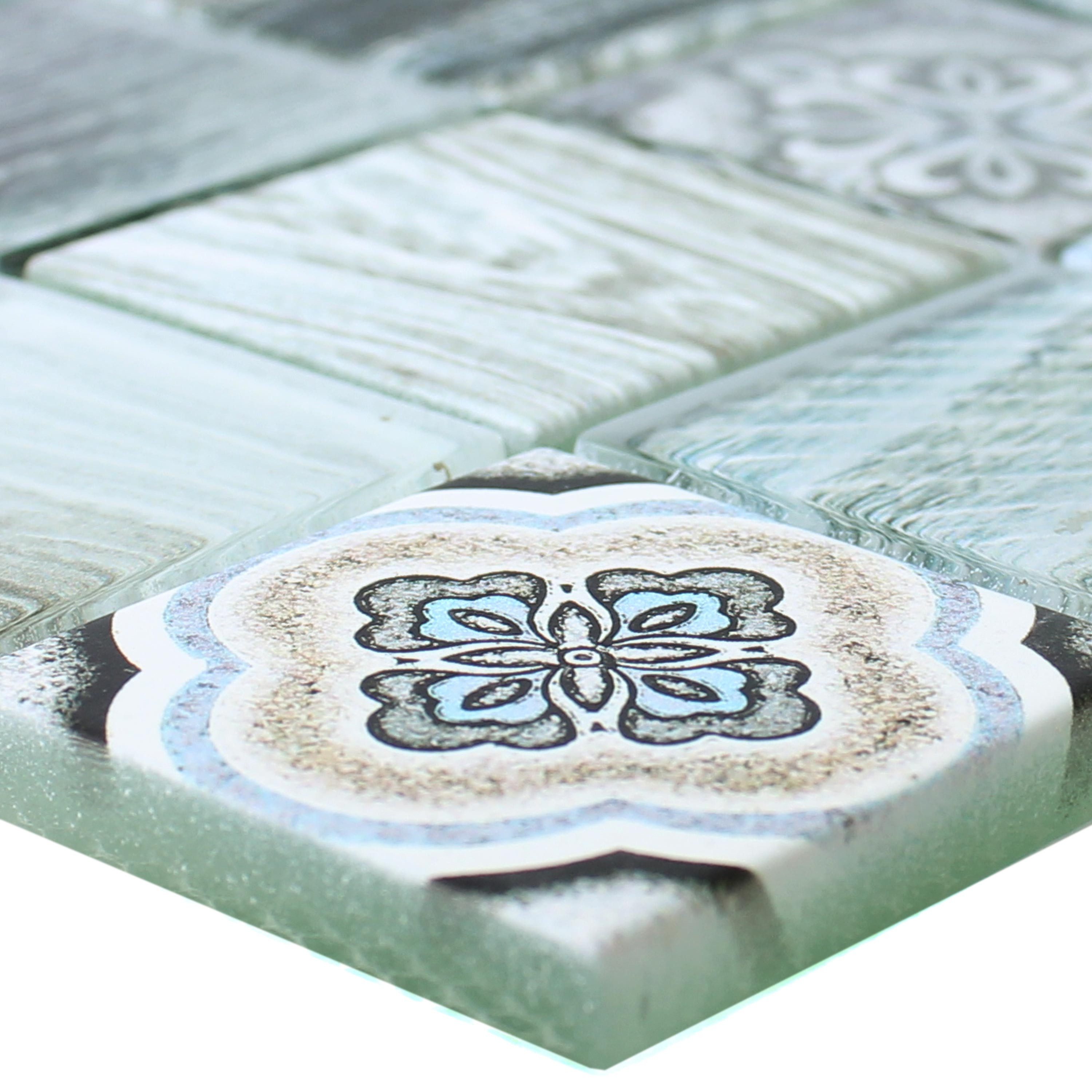 Mosafil Mosaikfliesen Glasmosaik Fliesen Holzoptik Makarska, Glas 30.000x30.000, hellblau, Verlegefertig auf ein Netz geklebt