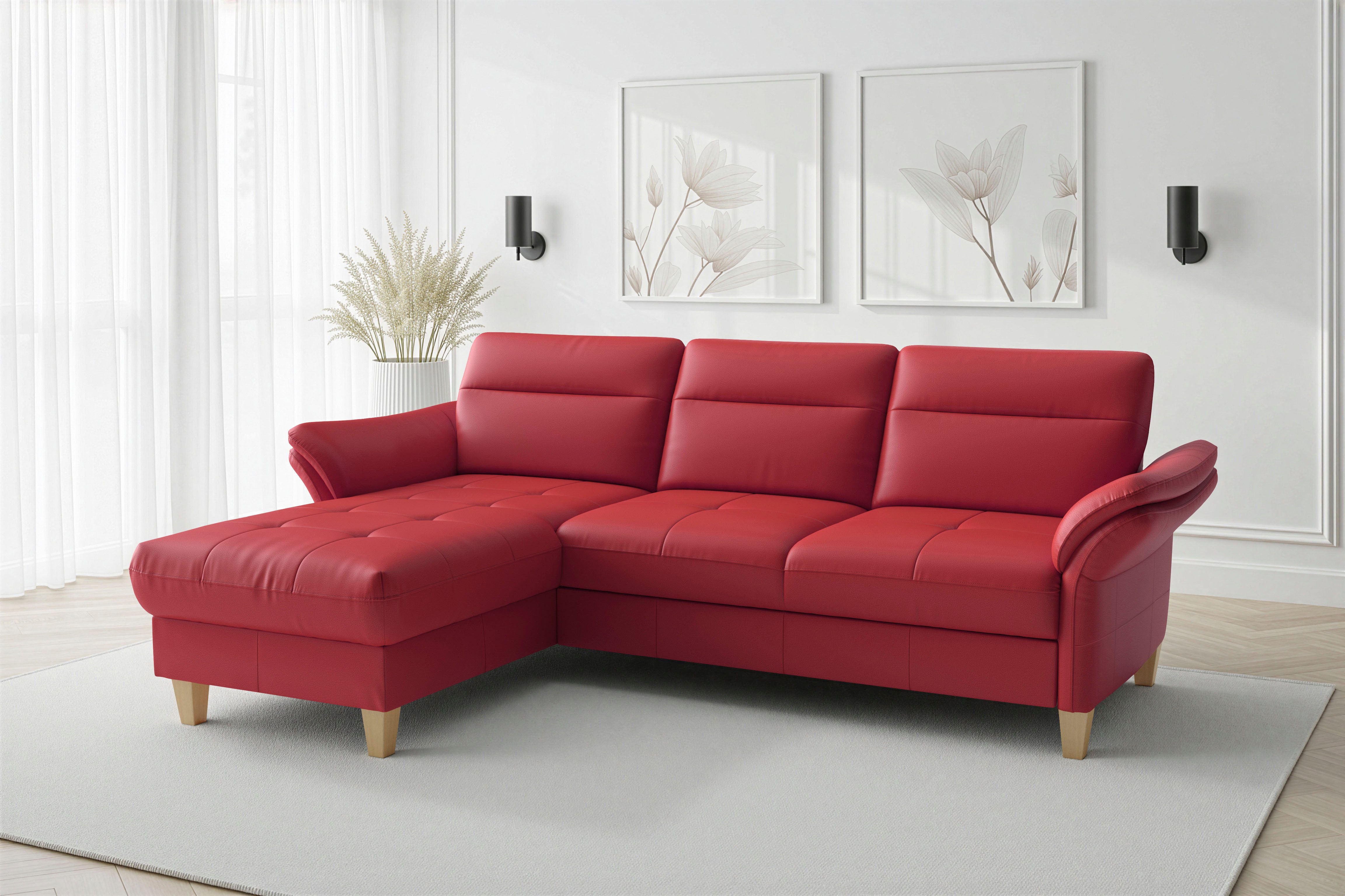 sit&more Ecksofa Pamela L-Form, B:230 cm, Leder, Recamiere links o. rechts, wahlweise mit Armteilverstellung, optional Schlaffunktion & Bettkasten