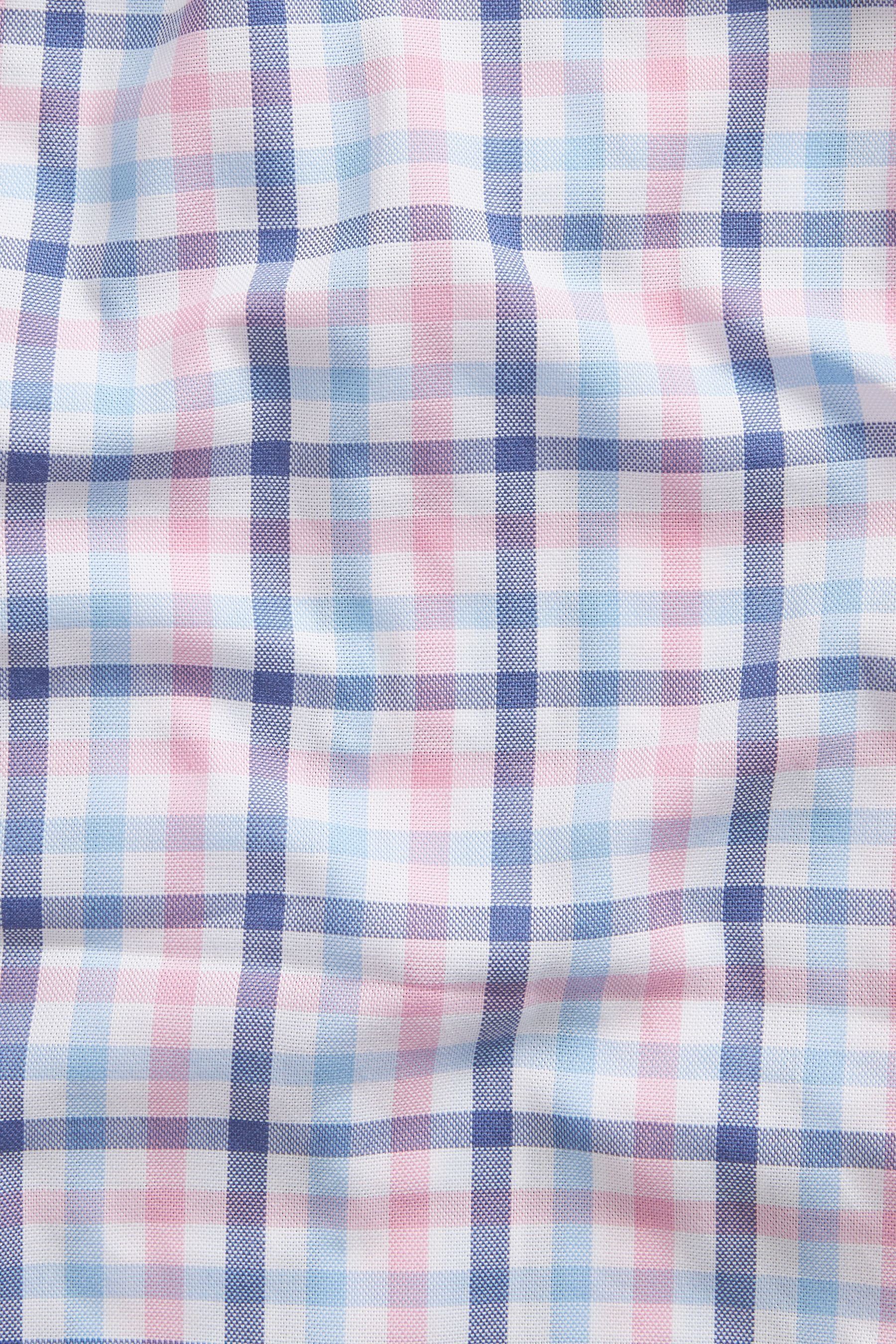 Next Kurzarmhemd Bügelleichtes Regular Fit Gingham (1-tlg) Kurzarm-Oxfordhemd Check Pink/Blue