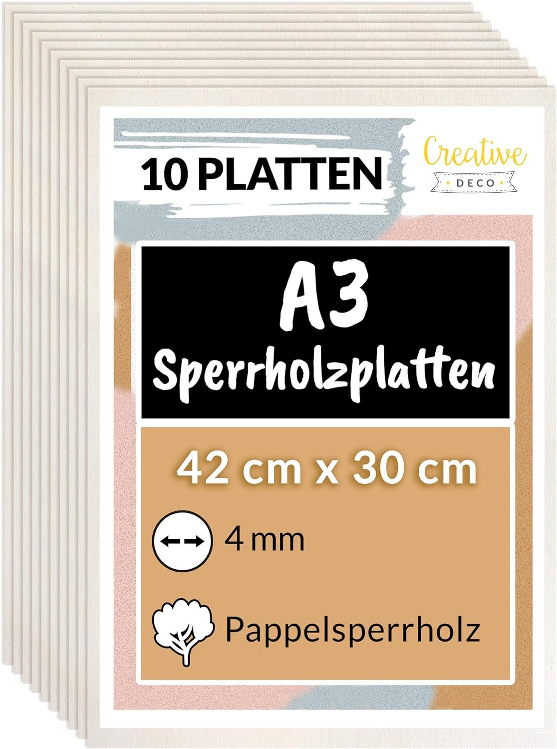 Creative Deco Bastelnaturmaterial Sperrholzplatte Pappelsperrholz 10 Stück