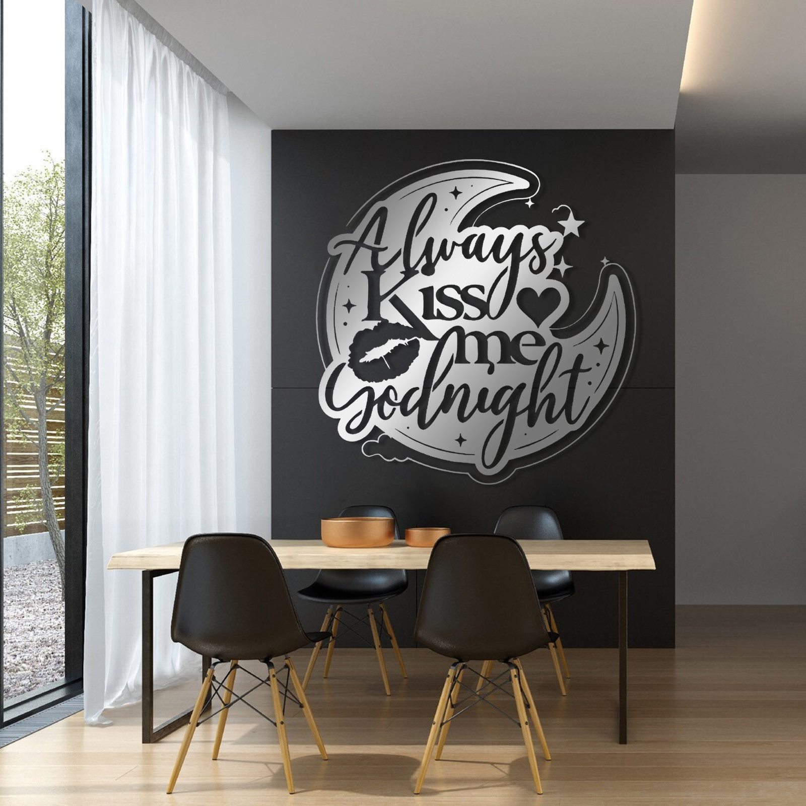 Jumpeak Wanddekoobjekt Wanddeko mit der Aufschrift „Kiss me“,Mond,Sternen, Herzen und Lippen, Metall,4 Farben,Liebe,Sternenhimmel,Romantischer, Schlafzimmer,53*53cm