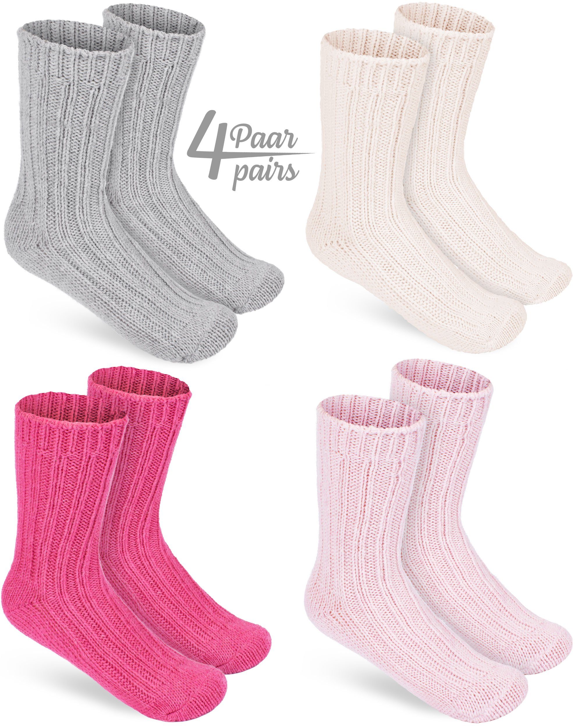 BRUBAKER Socken Kinder Wollsocken - Warme Wintersocken für Jungen und Mädchen (4-Paar, 4er-Pack) Flauschiges Socken Set mit Schafwolle - Winter Kindersocken – Bild 3 von 5