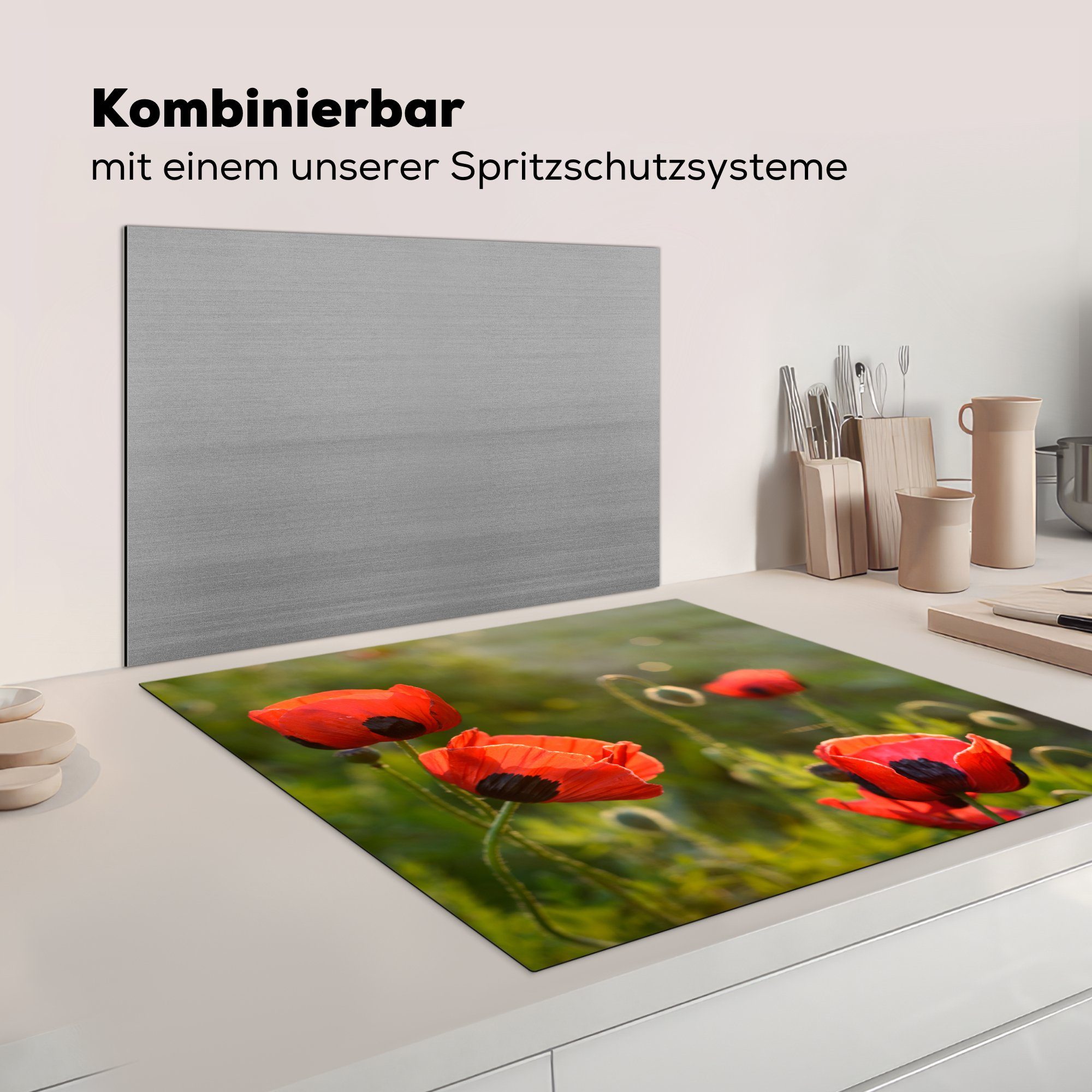 Mohnblumen 78x78 cm, Arbeitsplatte für küche bei Vinyl, Sonnenuntergang, MuchoWow Herdblende-/Abdeckplatte (1 Ceranfeldabdeckung, tlg),