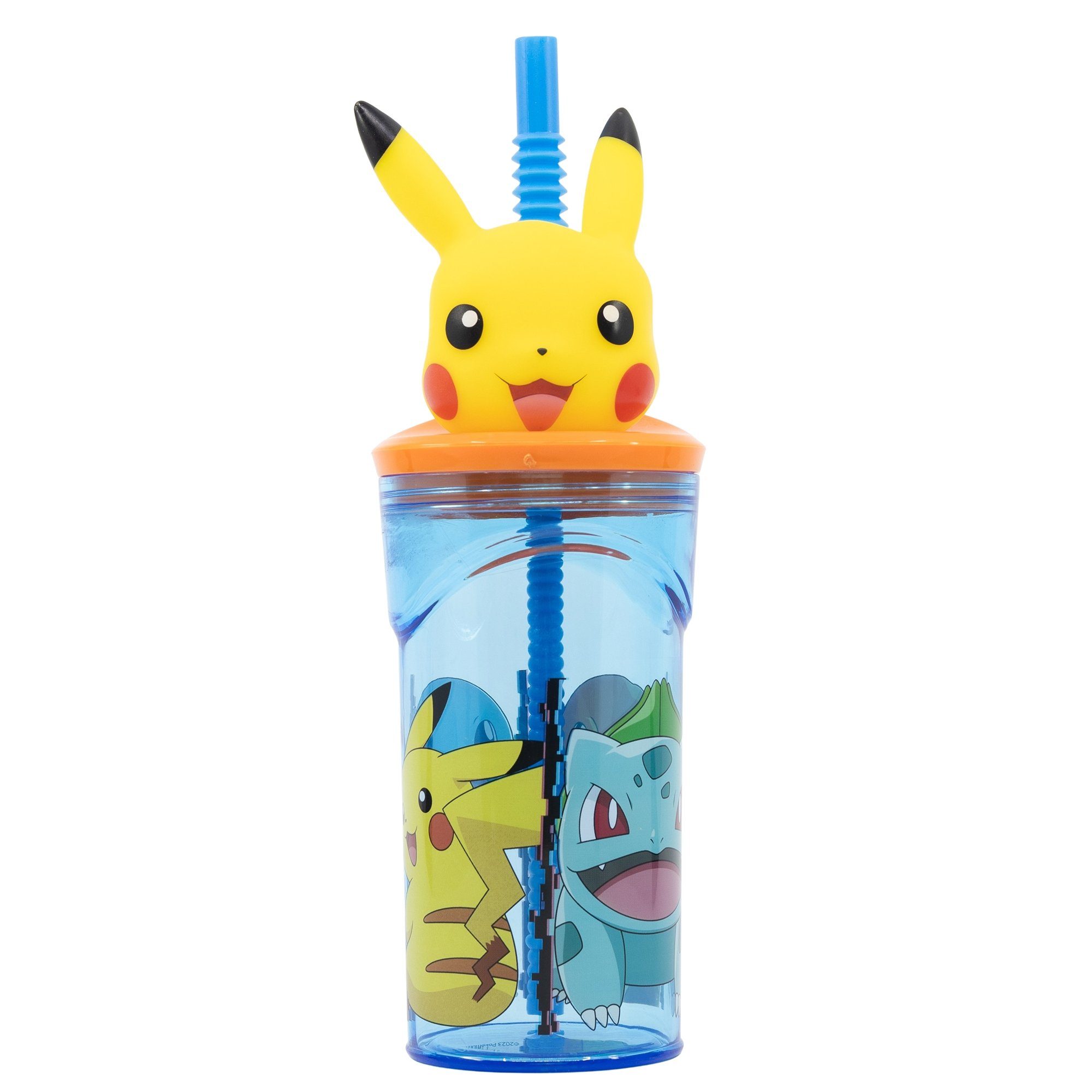 POKÉMON Kinderbecher Pokemon Pikachu 3D Deckel Kinder Trinkbecher, Kuststoff, Becher mit integriertem Halm 360 ml