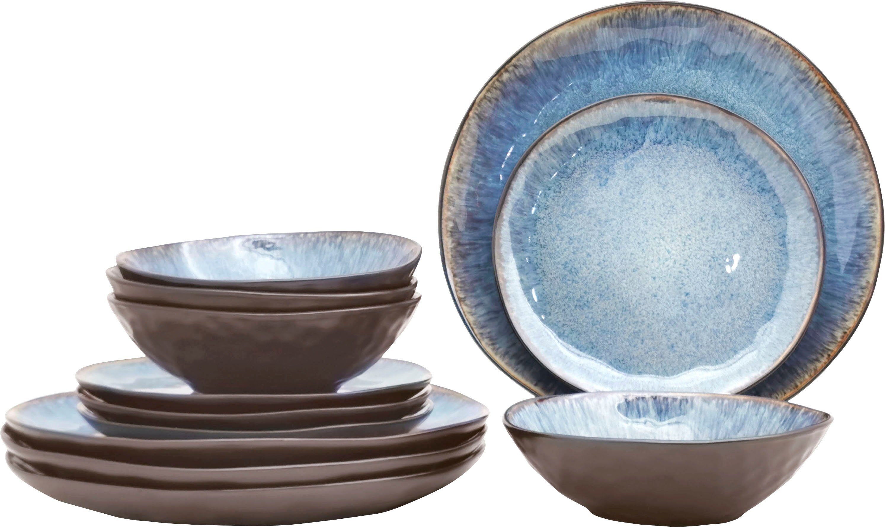 OTTO home Tafelservice Teller Set, Service Allden (12-tlg), 4 Personen, Steinzeug, Teller Set, jedes Stück ein Unikat, 12 Teile, für 4 Personen