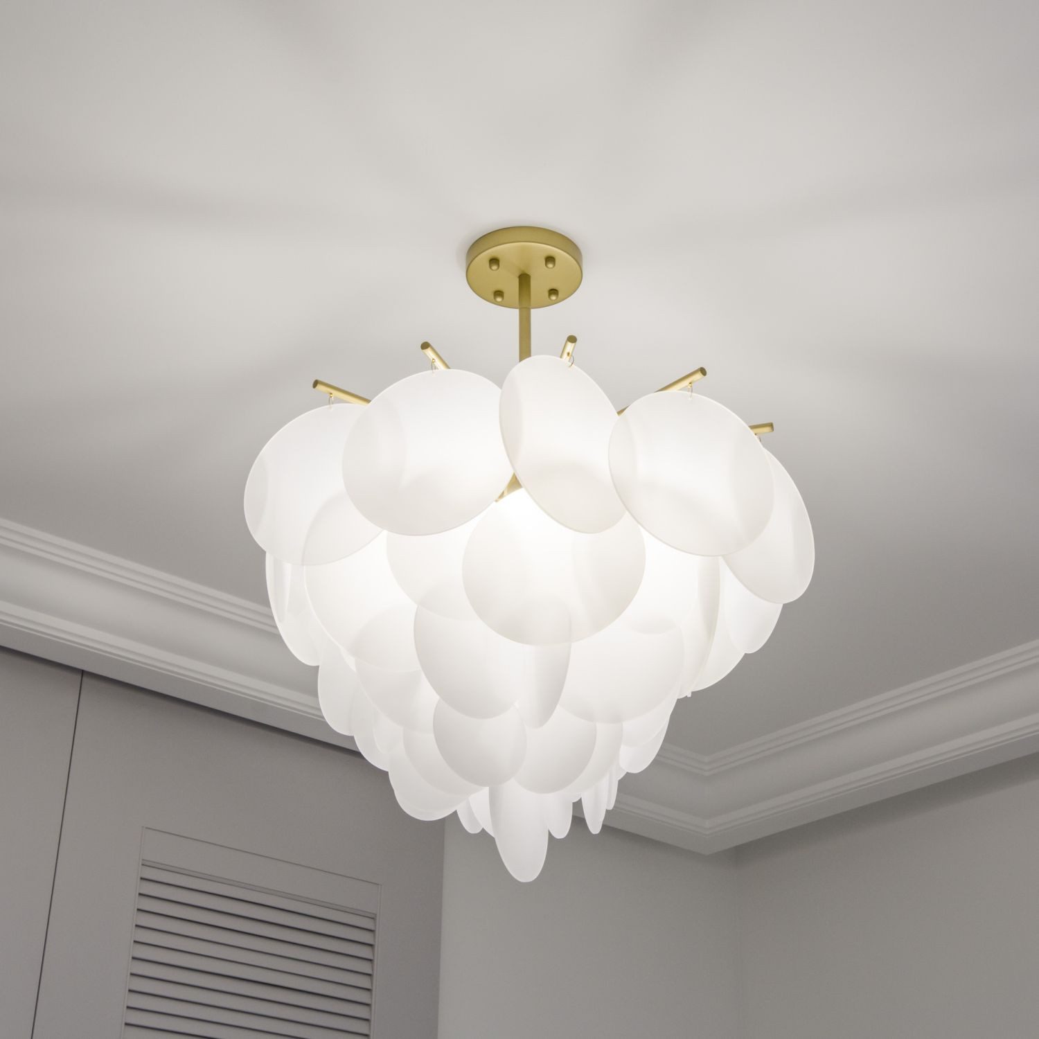 Licht-Erlebnisse Pendelleuchte GLAVIN, ohne Leuchtmittel, Weiß Messing Ø 65 cm H: max. 115 cm verstellbar Modern