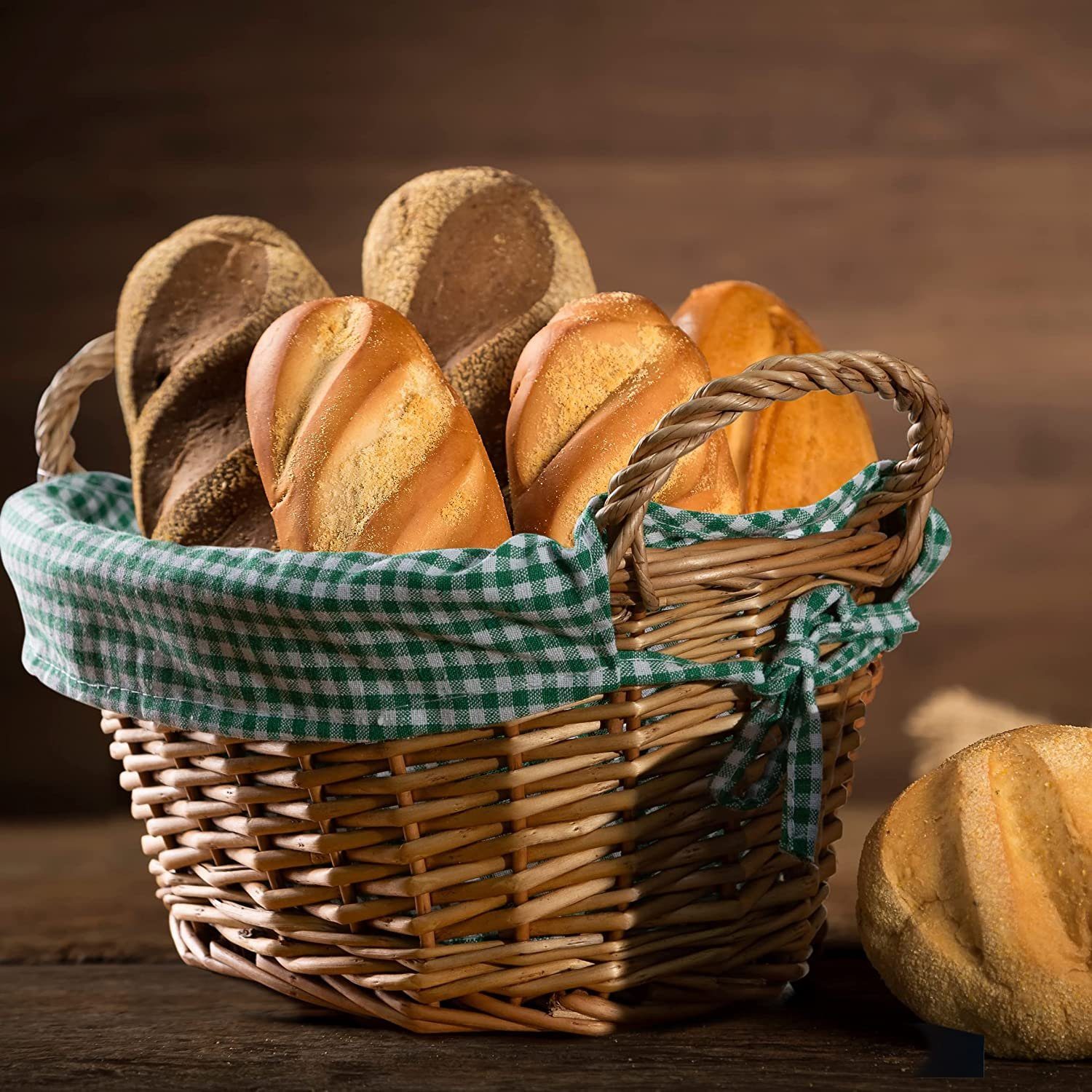 4 mit Stoffbezug, seitlichen Brotkorb Brotkörbe Rot Griffen (€15,41/Stück)- Weide Weidenbrotkörben eGenuss Zubehör und eGenuss abnehmbarem mit