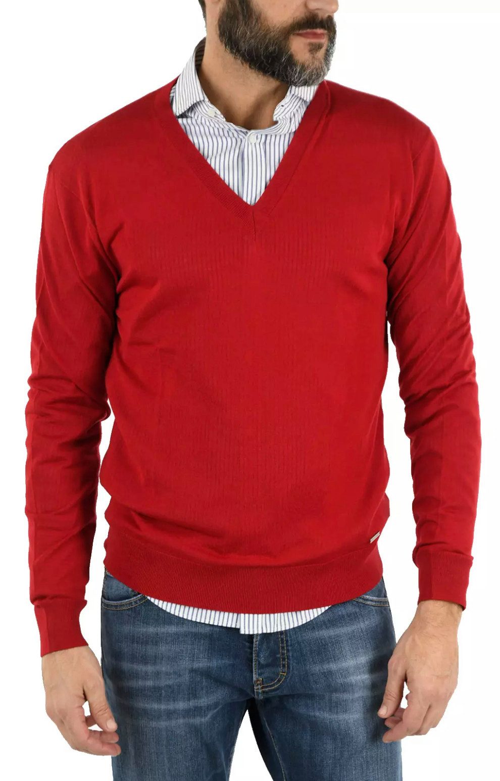 Dsquared2 Strickpullover V-Ausschnitt Pullover Sweater Pulli Lange Ärmel und gerippte Bündche
