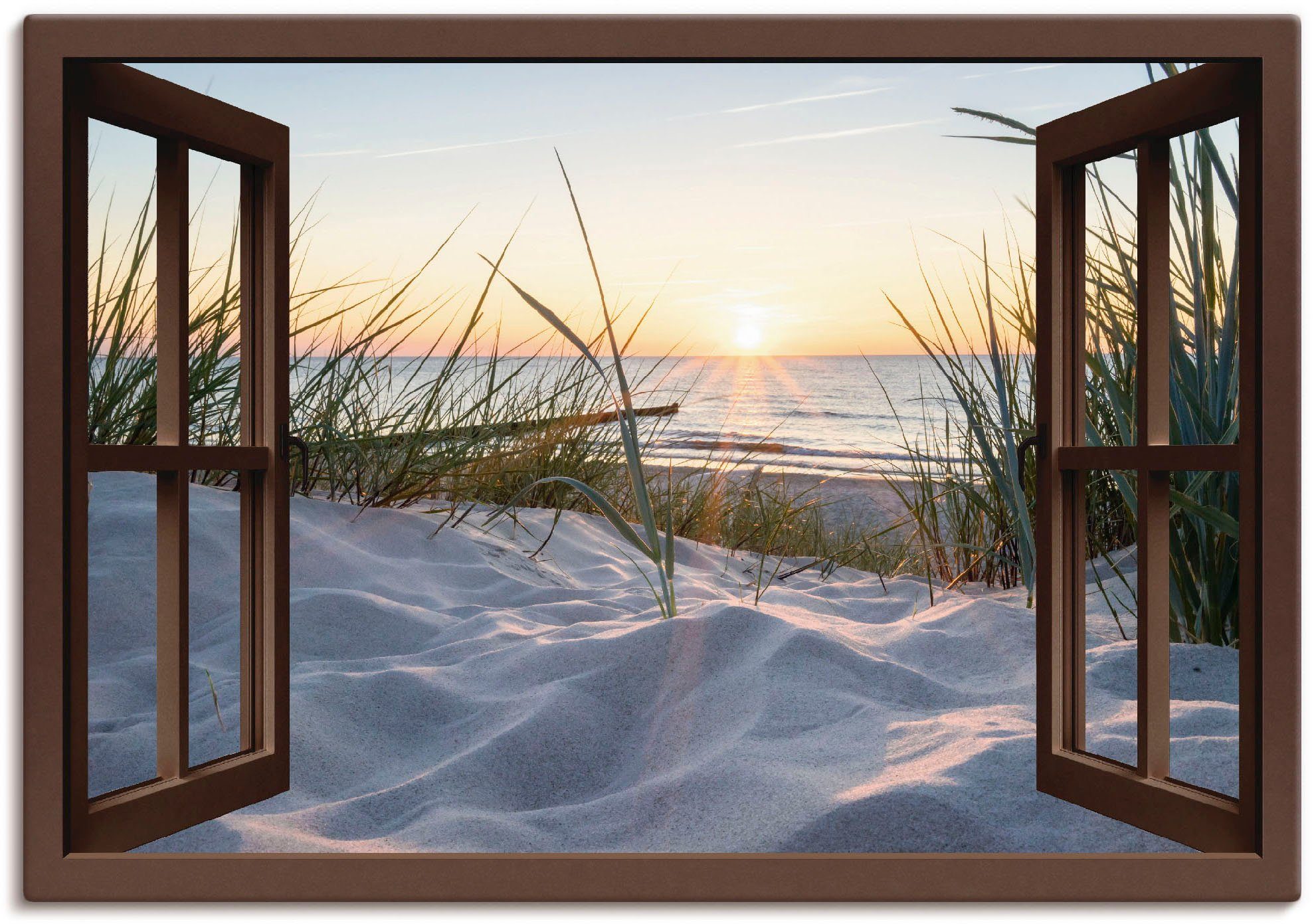 Artland Wandbild Ostseestrand durchs Fenster, Meer Bilder (1 St), als Alubild, Leinwandbild in verschied. Größen