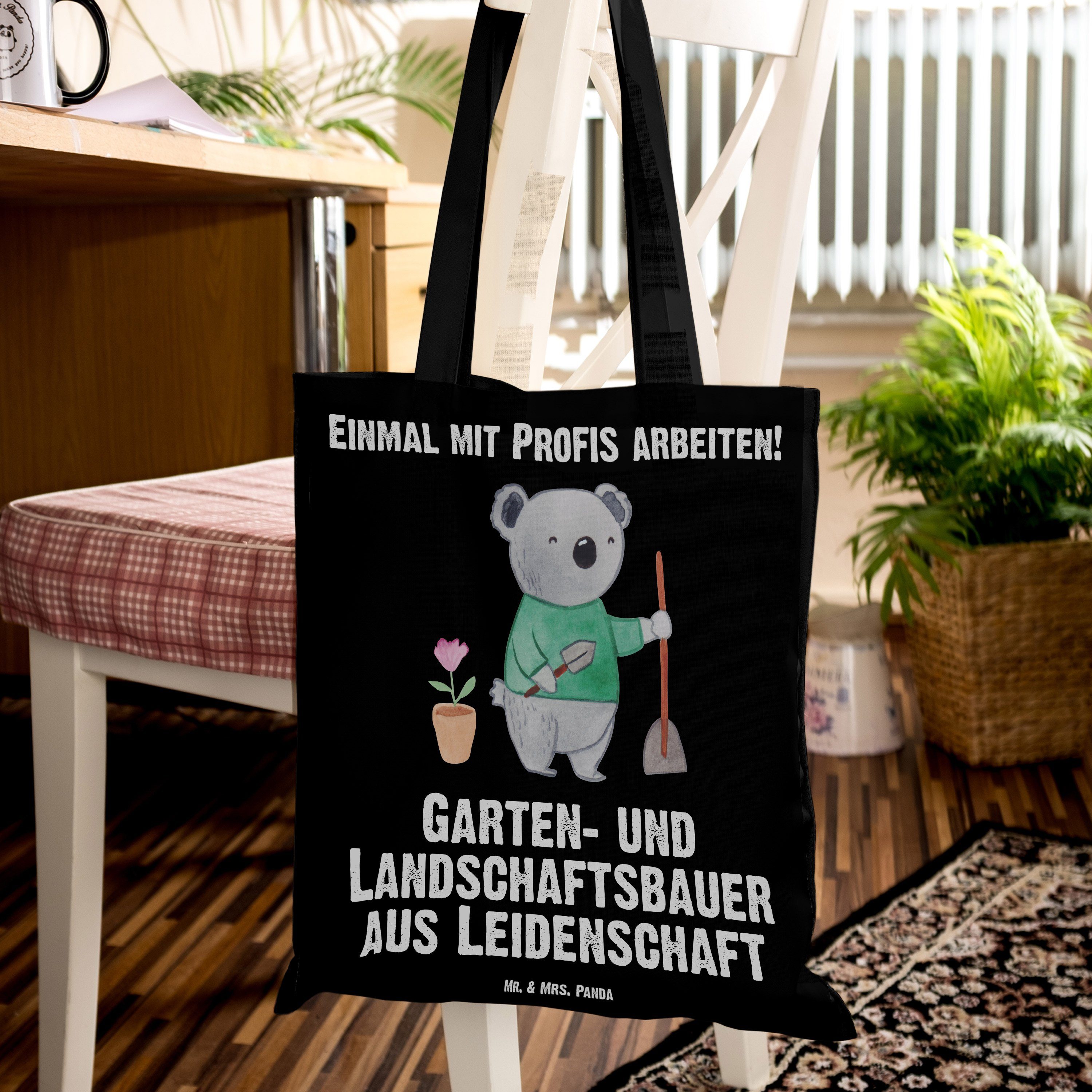 Leidenschaft Geschenk, Garten- Landschaftsbauer - Mr. Panda Mrs. & (1-tlg) - Tragetasche D Schwarz aus und