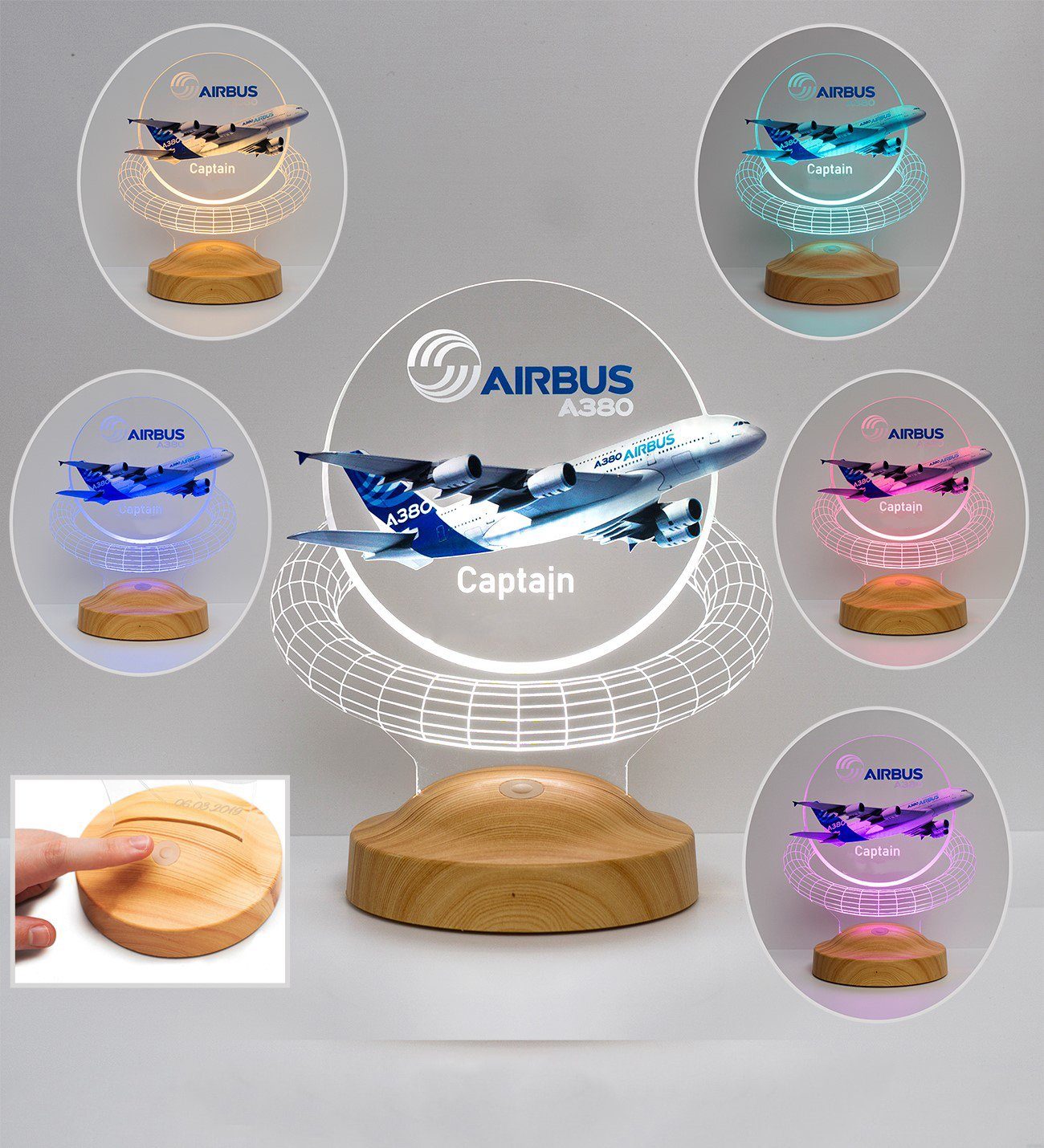 und Passagierflugzeug Geschenk für fest LED Berufseinstieg, Piloten Farben Nachttischlampe 7 Flugzeugliebhaber Reisenden, Lampe UV für Leuchte Geschenk 3D integriert, Geschenkelampe