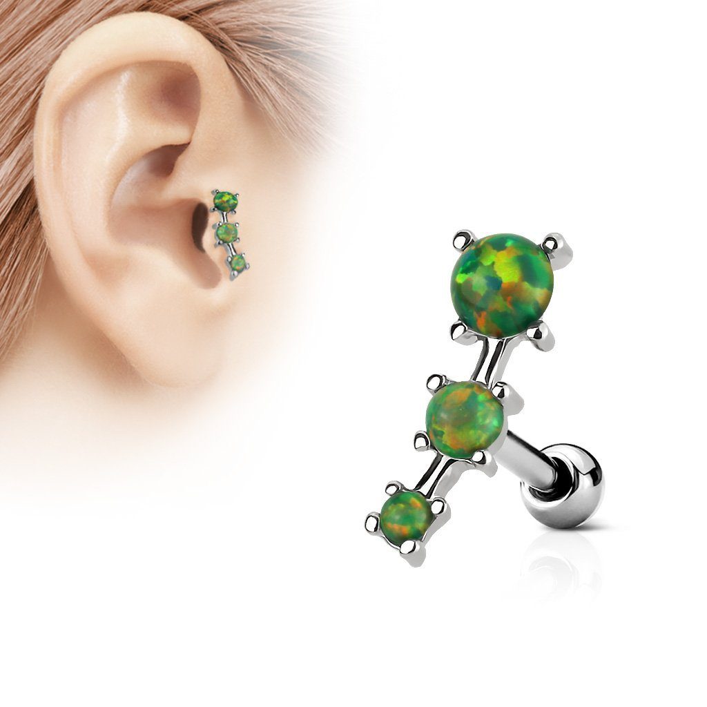 Opal Stecker 3 Taffstyle 3 Helixpiercing Opal mit Stecker Steinen Tragus Cartilage Knorpel Piercing Steinen, mit Grün Piercing-Set Helix Ohr