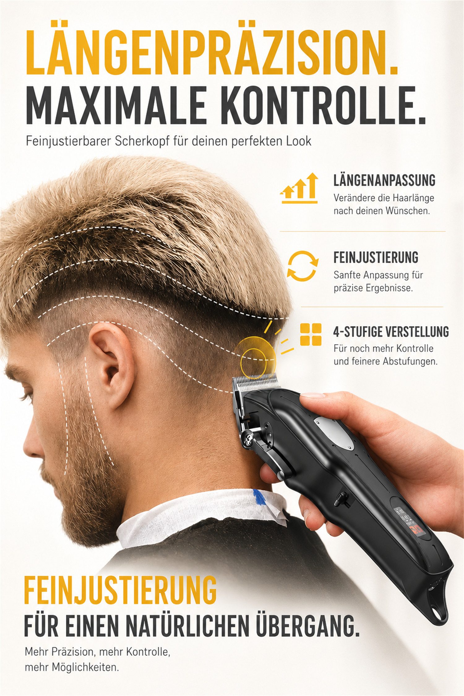Luckice Haarschneider Herren Haarschneidemaschine-Set mit Profi-Clipper & T-Klingen-Trimmer, LED-Display, 4-fach Hebelverstellung, USB-Ladung und Zubehör, Barts – Bild 3 von 5