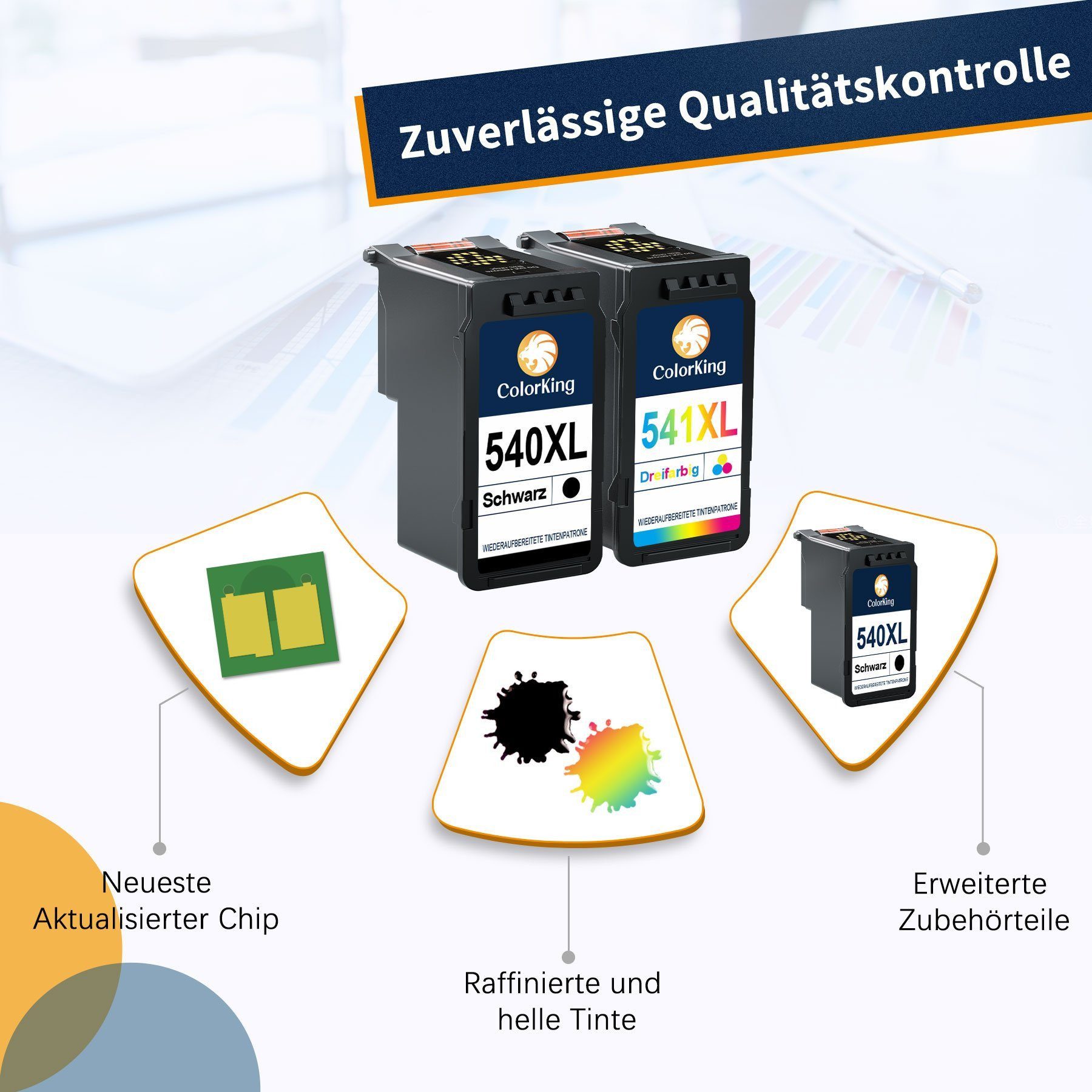 ColorKing 540 XL für CANON 541XL PG-540XL CL-541XL Tintenpatrone (PIXMA TS5150 MX475, MG3650S MG4250 MG3650 MG3600)
