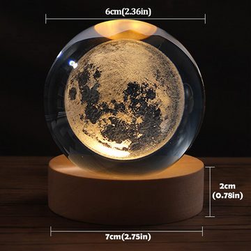 Jioson Dekolicht 3D-Kristallkugel mit Gravur im Inneren Nachtlichter, LED fest integriert, warmes Licht, Form des Mondes, 3D Planete Kristallkugel