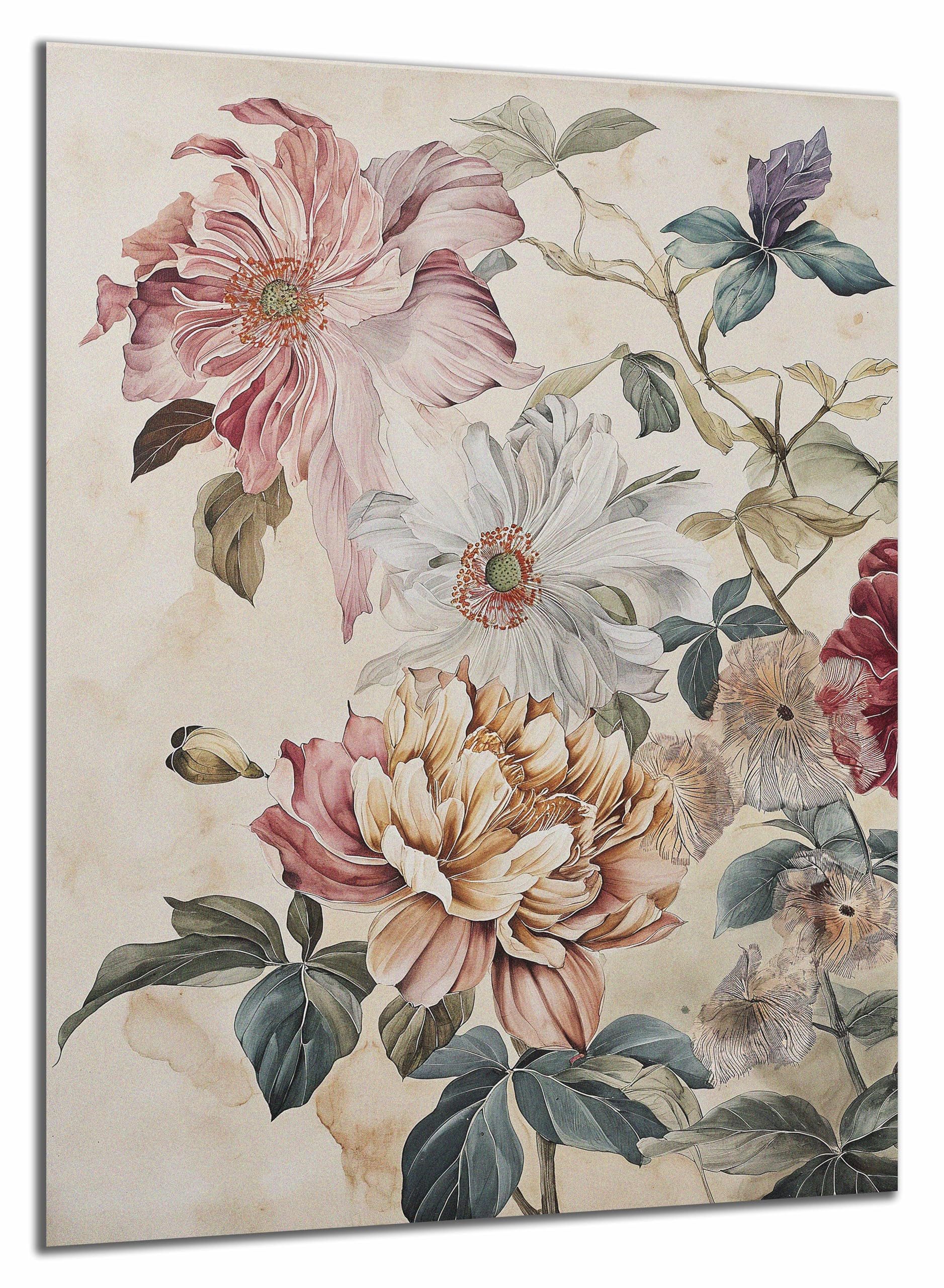 DARO Design Wandbild Modern Abstrakt Leinwandbild Wandbilder Wand Deko Bilder, (Abstrakt Blumen Watercolor - Bild klein Wohnzimmer Schlafzimmer Esszimmer Büro Flur Einteilig Hochformat Fotodruck Modern Abstrakt Kunst), 30x20 cm