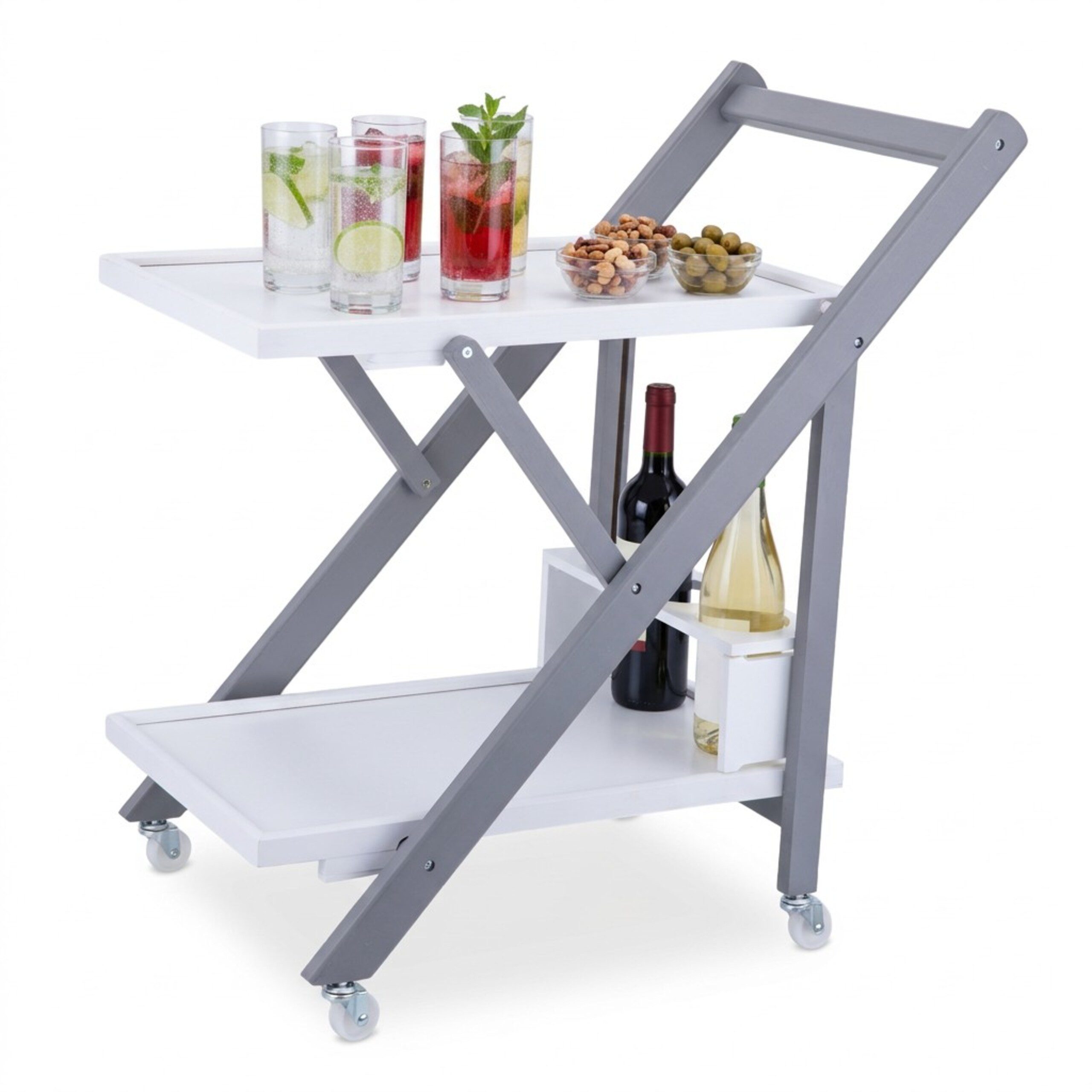 relaxdays Servierwagen Bambus 2 Etage, Weiss-grau