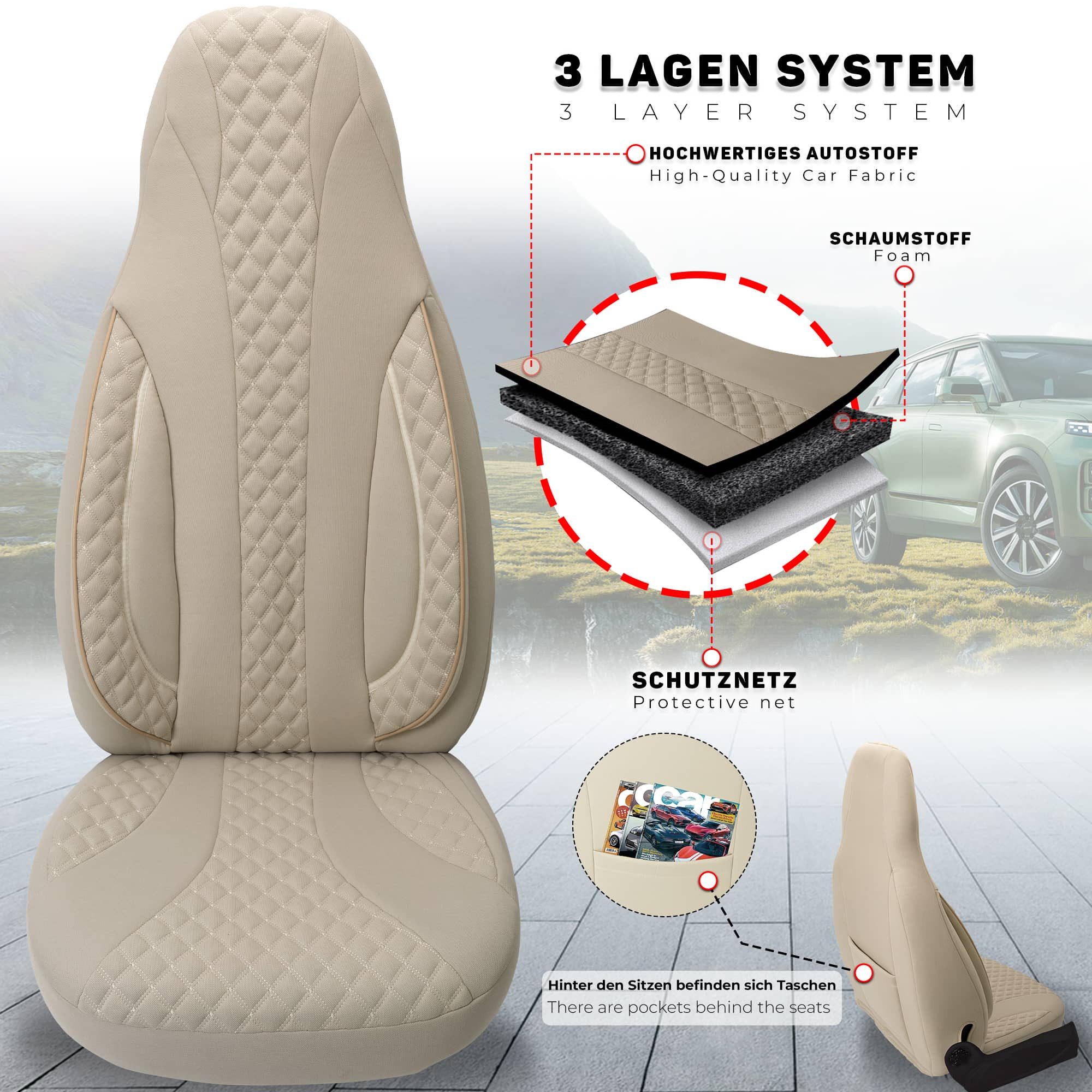 BREMER SITZBEZÜGE Autositzbezug für Skoda Octavia 3 Typ 5E Bj 2013-20 (PL405), Set, Schonbezüge Sitzbezüge Fahrer und Beifahrer, in Beige