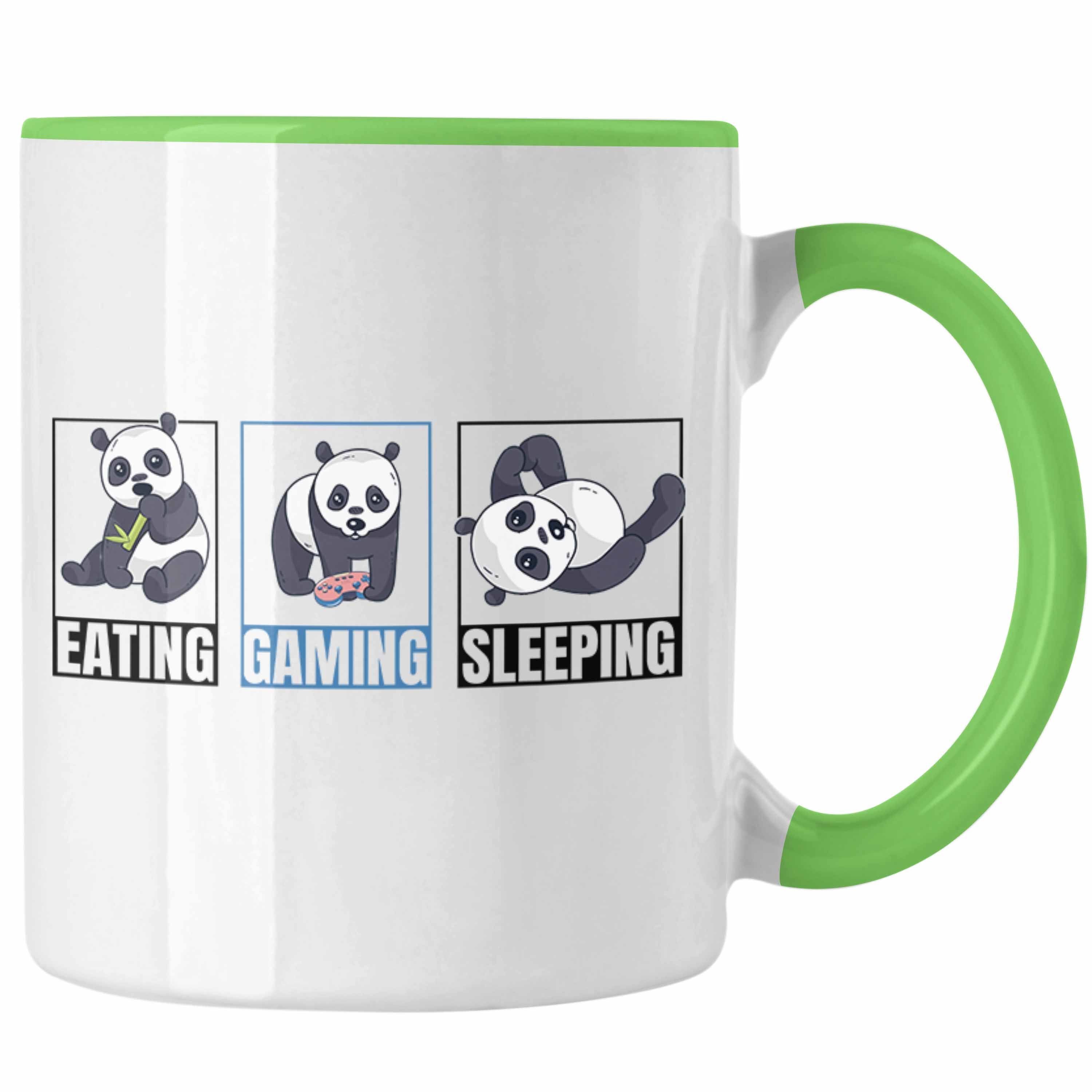 Trendation Tasse Trendation - Lustige Panda Tasse Geschenk Gamer Gaming Zocker Geschenkidee für Jungs Grün