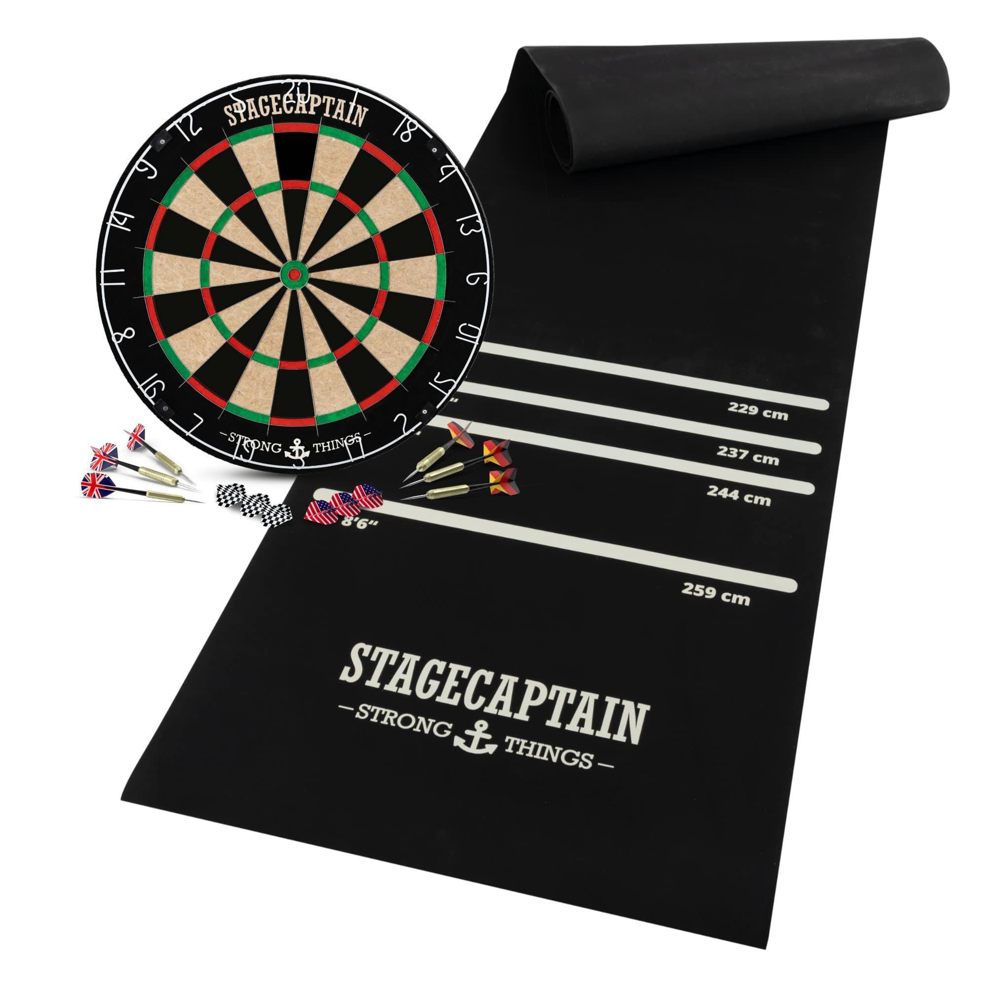 inkl. Dartpfeilen aus 6 Pro, Steeldartscheibe DBS-1715 Flights), Stagecaptain Dartmatte, Dartscheibe Drähten (Dartboard-Set, BullsEye dünnen Sisal mit und 12