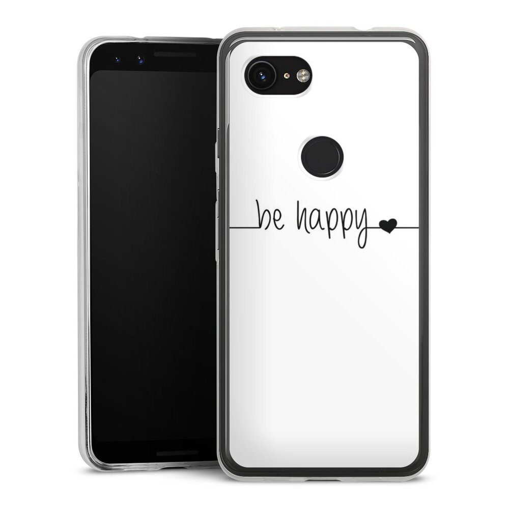 DeinDesign Handyhülle Statement Sprüche Glück Be Happy weisser Hintergrund, Google Pixel 3a Slim Case Silikon Hülle Ultra Dünn Schutzhülle