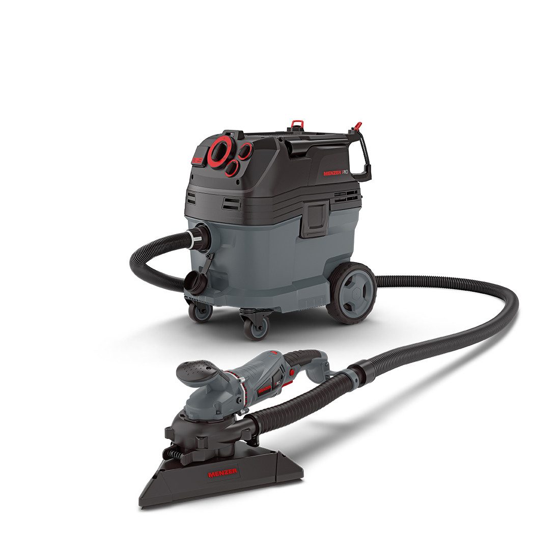 MENZER Trockenbauschleifer TSW 225 PRO + VCM 530 PRO, max. 2100 U/min, (Set), mit Wechselkopfsystem, Set mit Sicherheitssauger, Nass-Trocken-Sauger