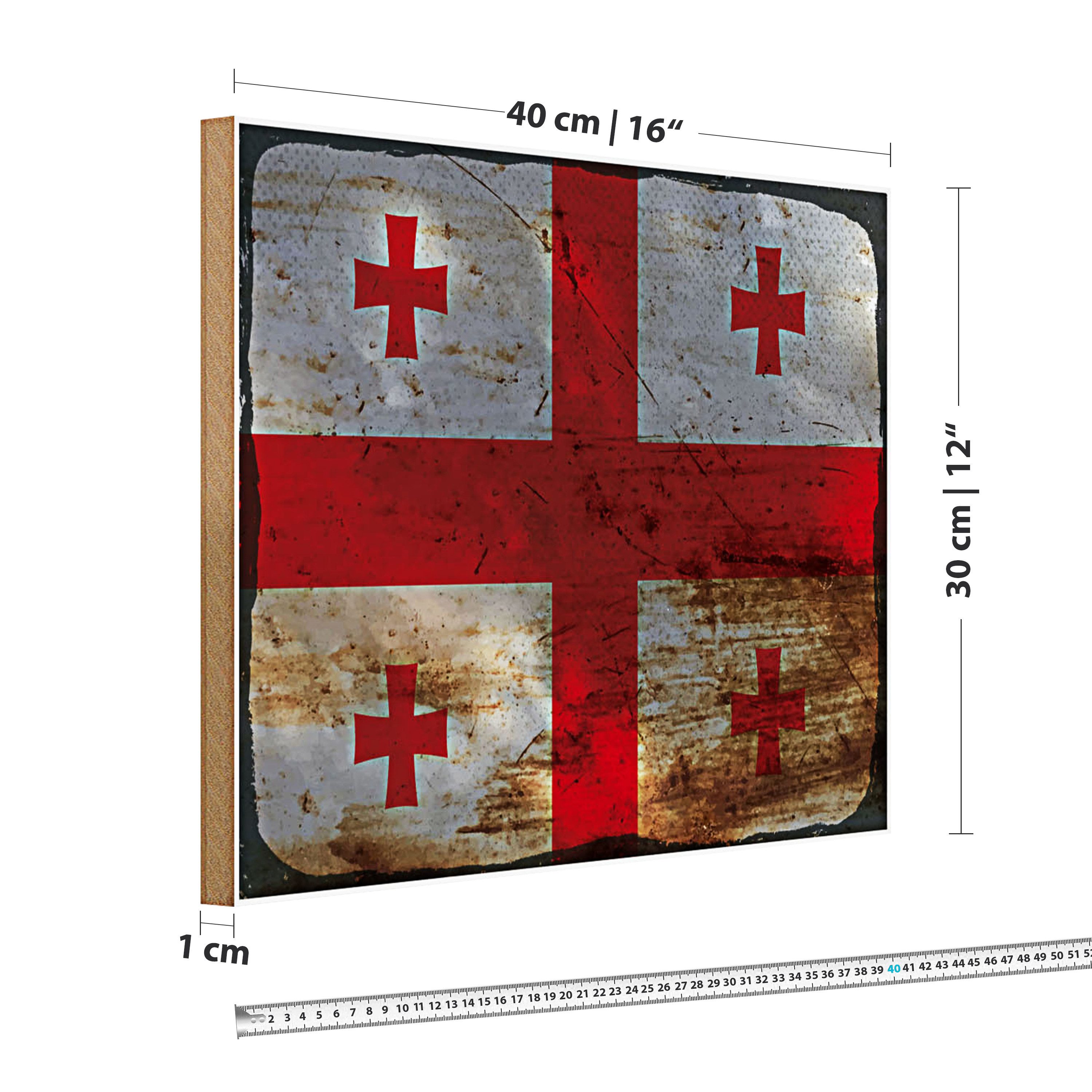 Roomando Holzbild Flagge Georgien 40x30cm Flag of Georgia Rost