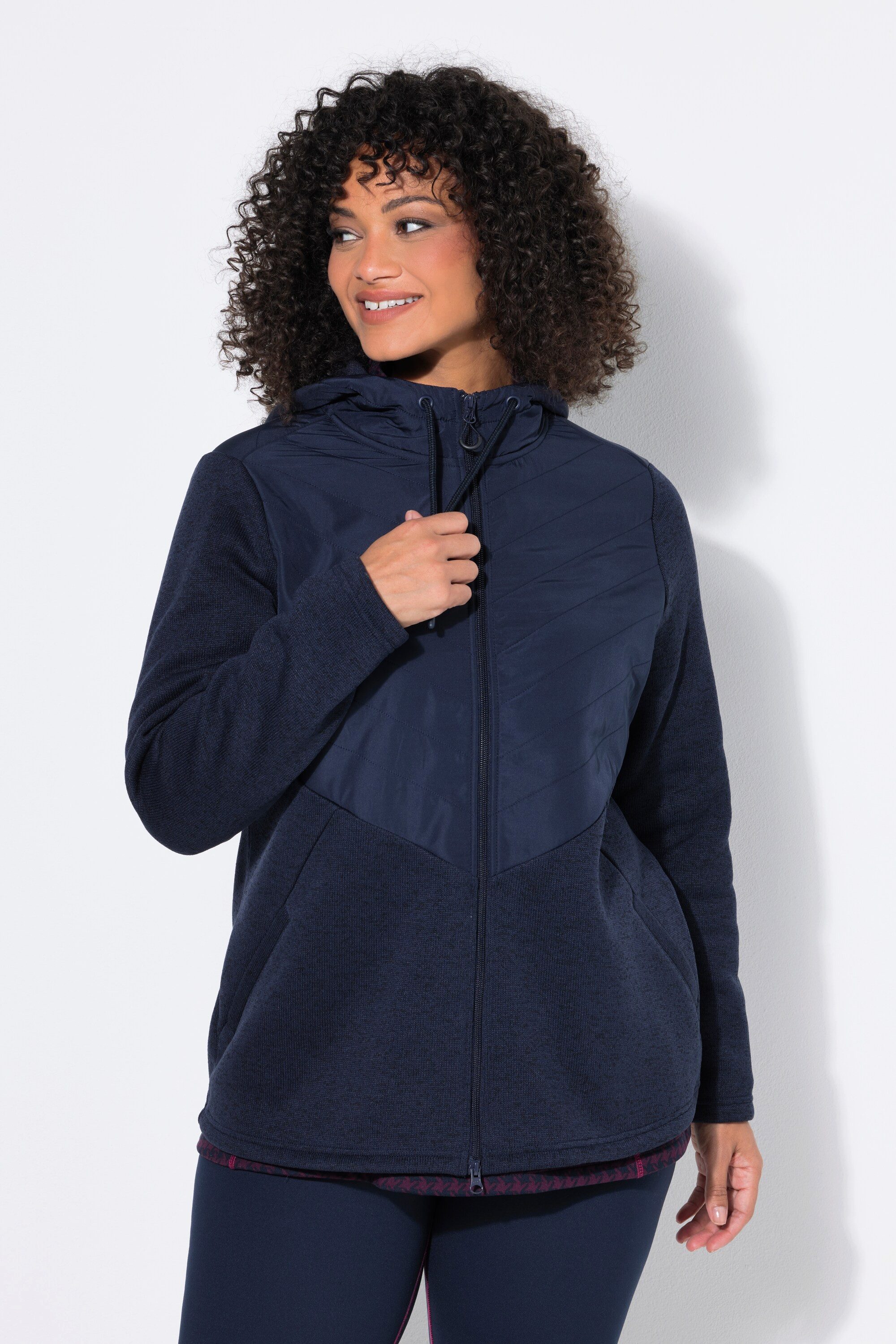 Ulla Popken Sweatjacke Strickfleece-Jacke Steppeinsatz 2-Wege-Zipper
