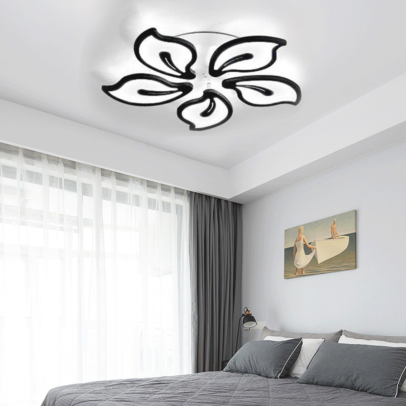 Daskoo Deckenleuchten Blumenart LED Schwarz LED mit Warmweiß/Neutralweiß/Kaltweiß, Deckenleuchte Deckenlampe LED integriert, fest Wohnzimmer Dimmbar, Fernbedienung