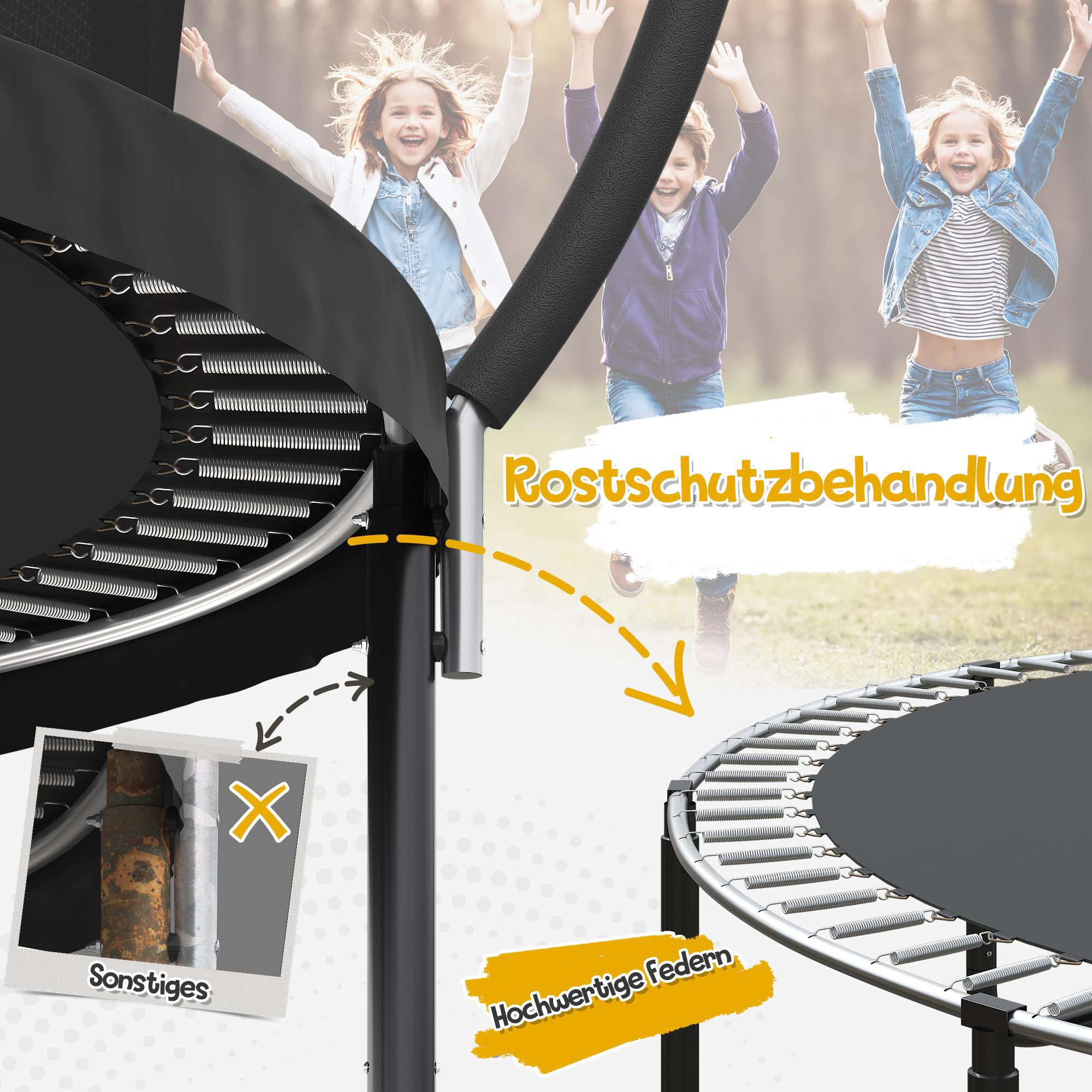 HOMALL Gartentrampolin Trampolin,Kindertrampolin mit Sicherheitsnetz und Leiter, Ø 228 cm, Ø305/366/427cm,gepolstertes Gestell,150kg,Schutzranabdeckung