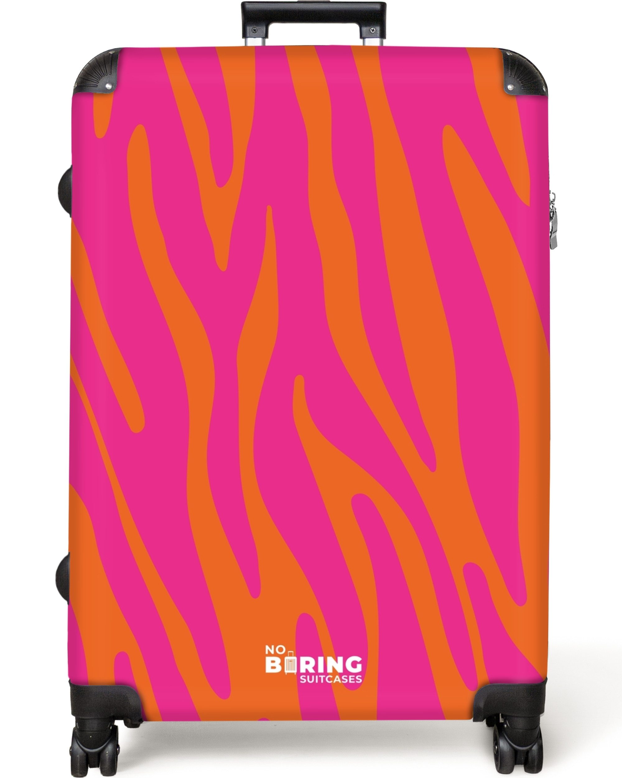 NoBoringSuitcases.com© Hartschalen-Trolley Rosa und orangefarbener Zebradru günstig online kaufen