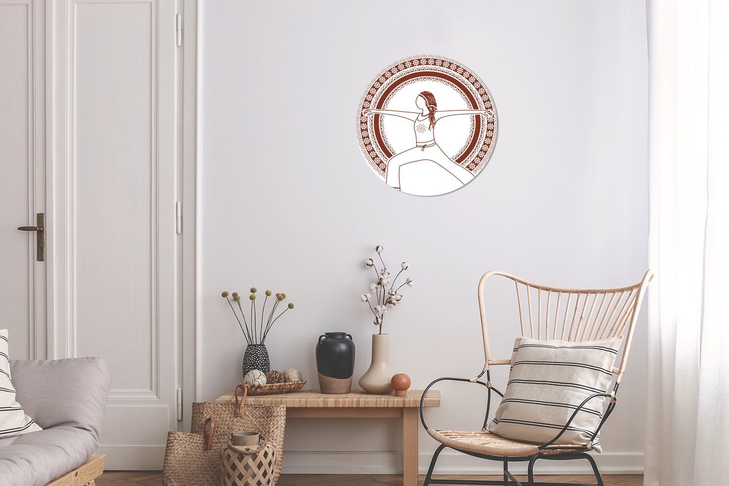 Lotus Gemälde Wanddekoration Forex, St), Yoga Wandbild, Kreis Rundes cm - (1 30x30 - Frau, MuchoWow Wohnzimmer,