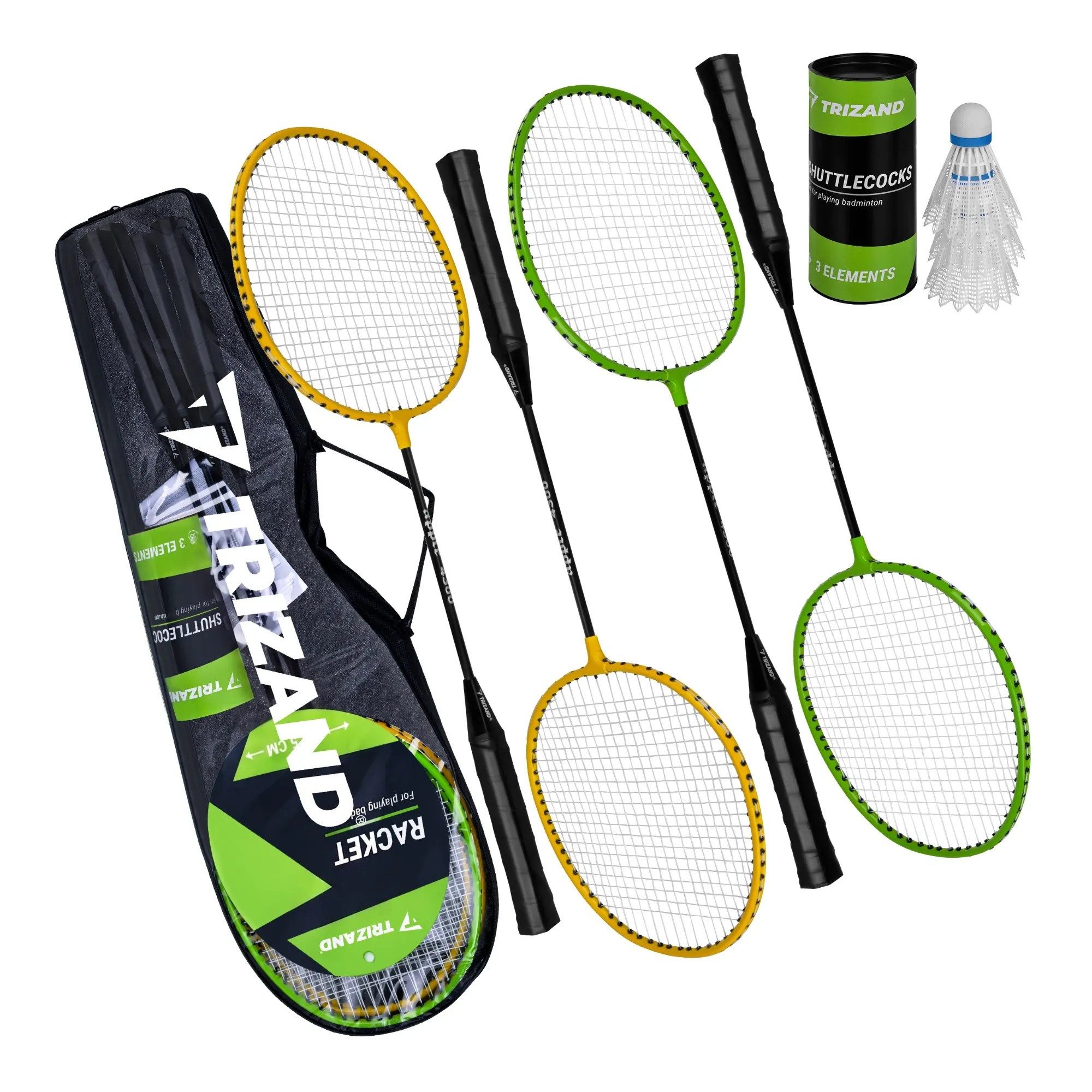 Trizand Badmintonschläger Federballset Freizeitset Familienspiel, (Spar-Set, 4-tlg., 4 Spieler-set), 4 Schläger, 3 Federbälle, Koffer, leichte Bauweise