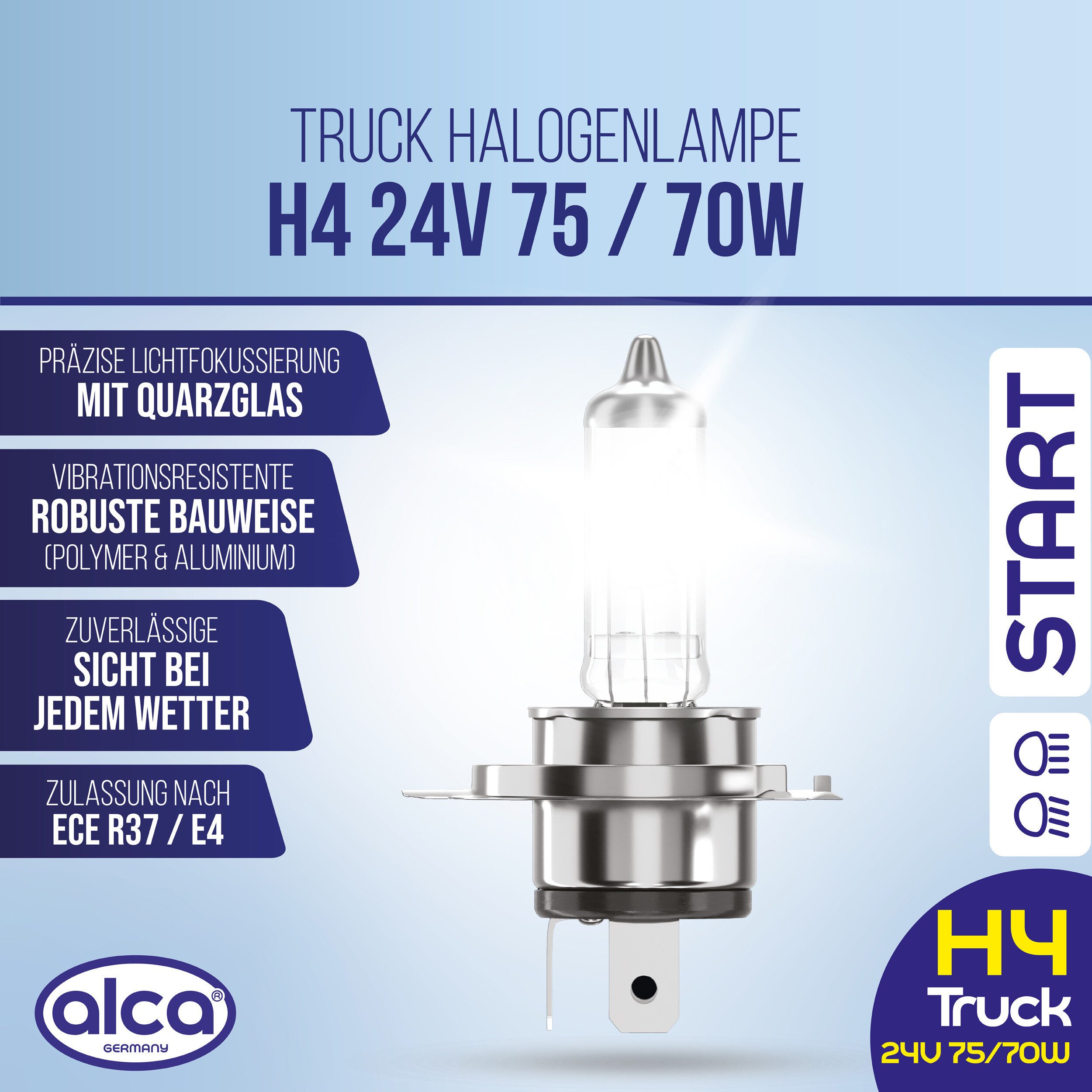 alca KFZ-Ersatzleuchte H4 Halogenlampe LKW 24V 75W P43t für Scheinwerfer, Fernlicht, 1 St.