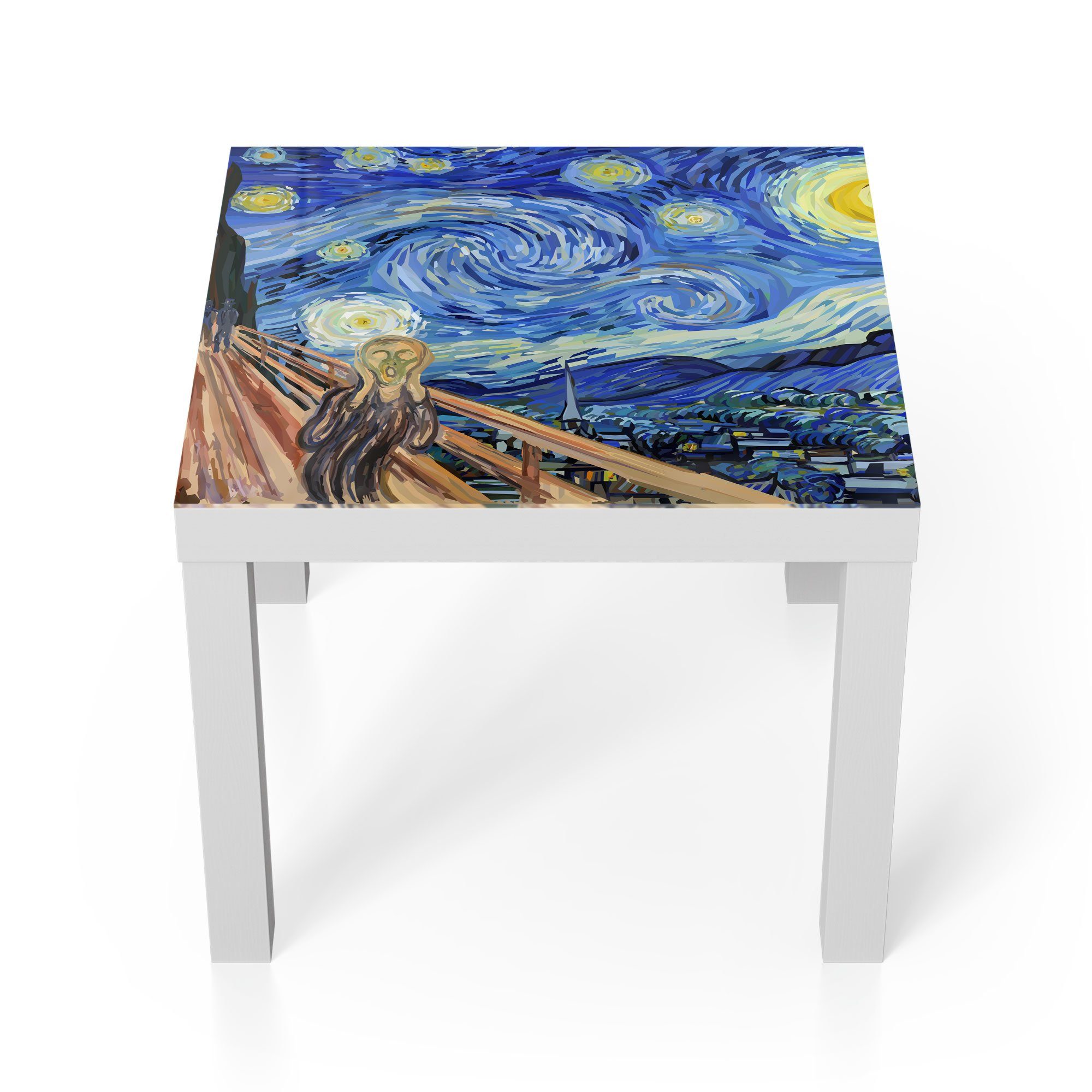 Glastisch Glas Van DEQORI Beistelltisch trifft Weiß modern 'Munch Gogh', Couchtisch