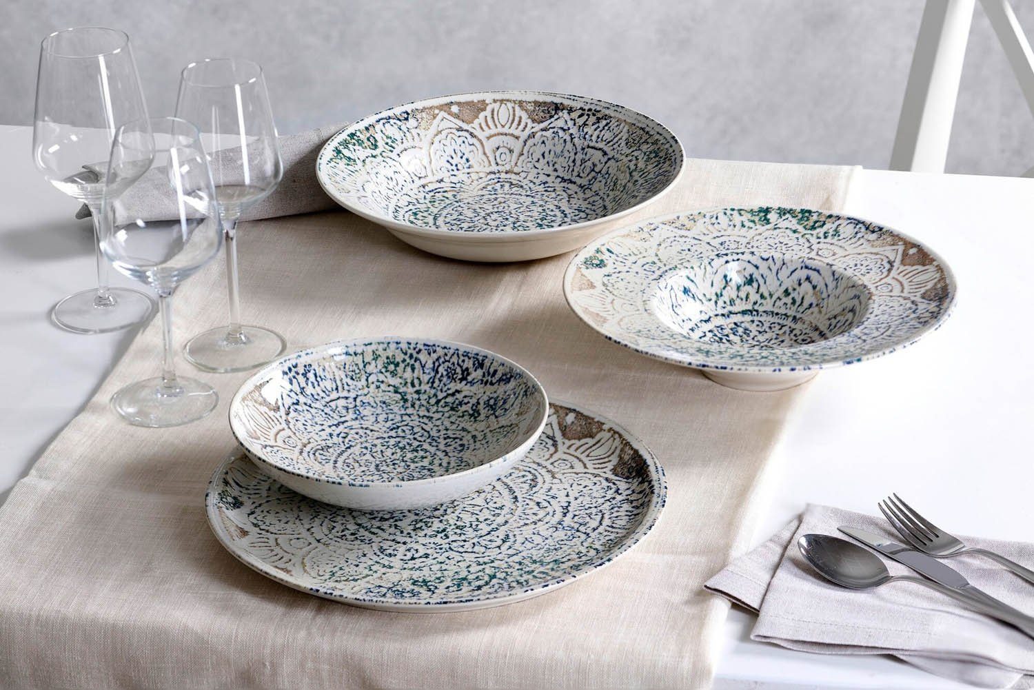 Ritzenhoff & Breker Speiseteller LUIGI, Gourmetteller, Blau, Beige, Weiß, Ø 28 cm