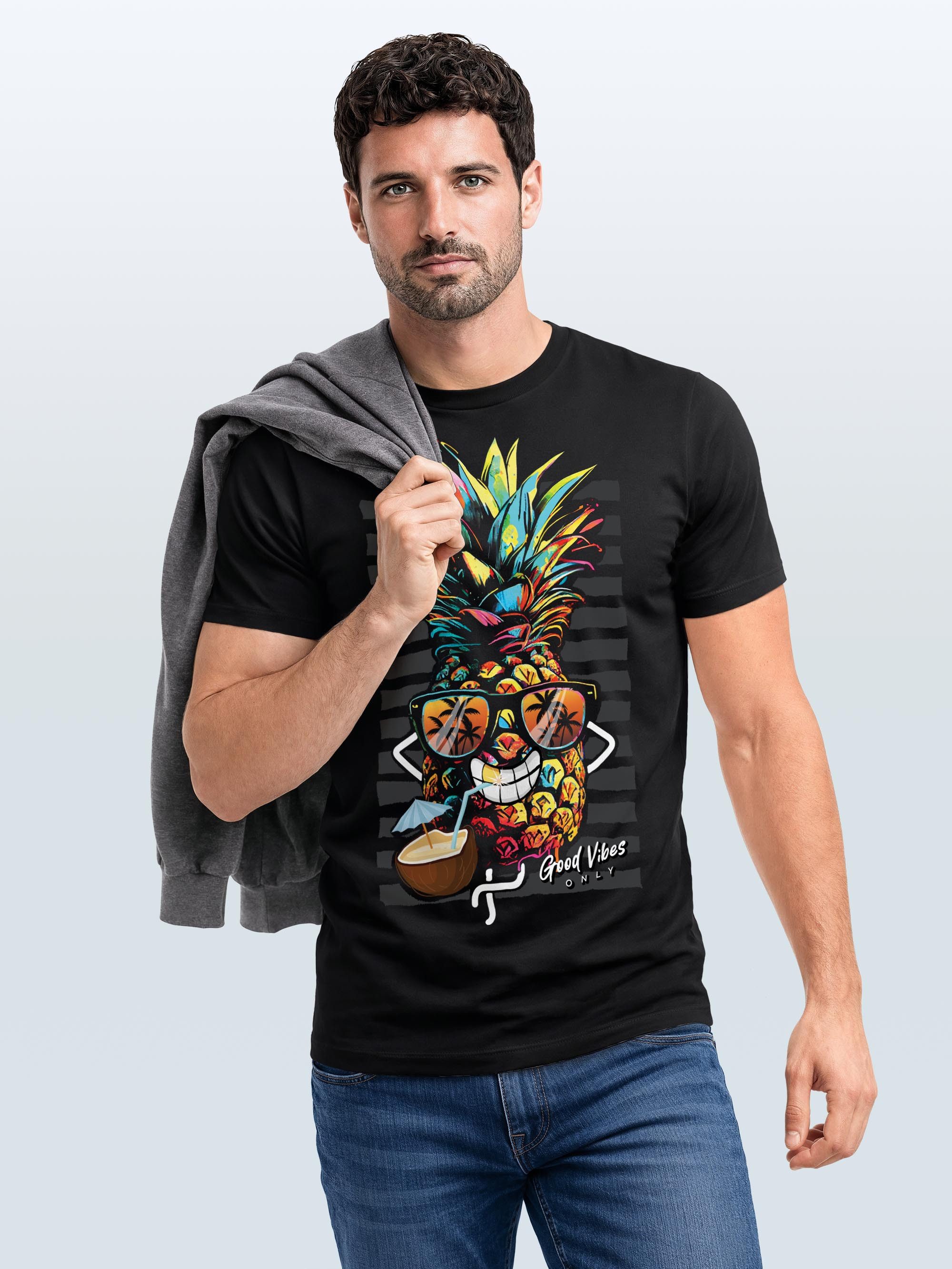 Neverless Print-Shirt Herren T-Shirt Ananas Good Vibes Sommer Sonne Party Cocktail Fashion mit Print