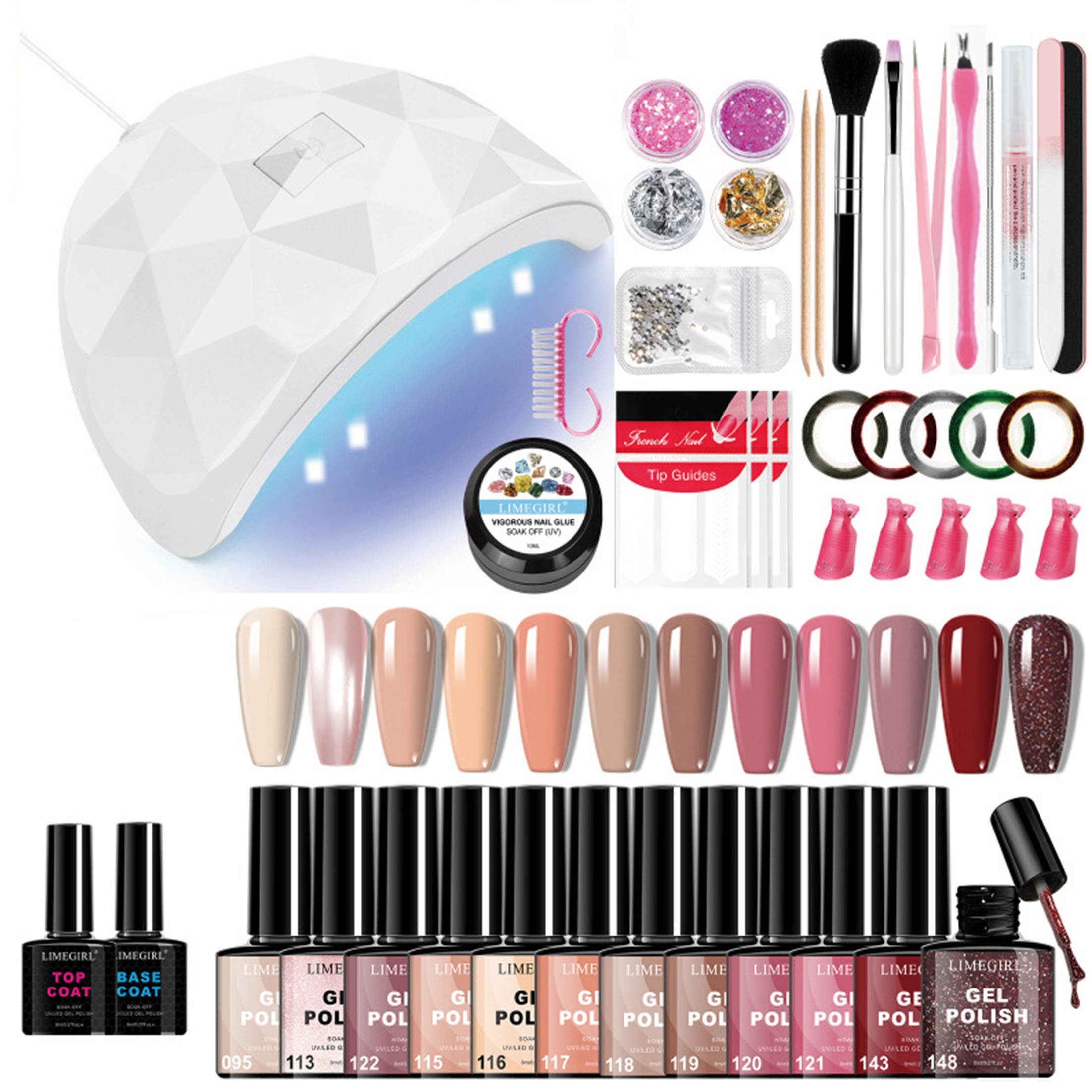 KINSI Lichthärtungsgerät UV Gel Nagellack Set, 12 Farben, LED Lampe, Nageldesign
