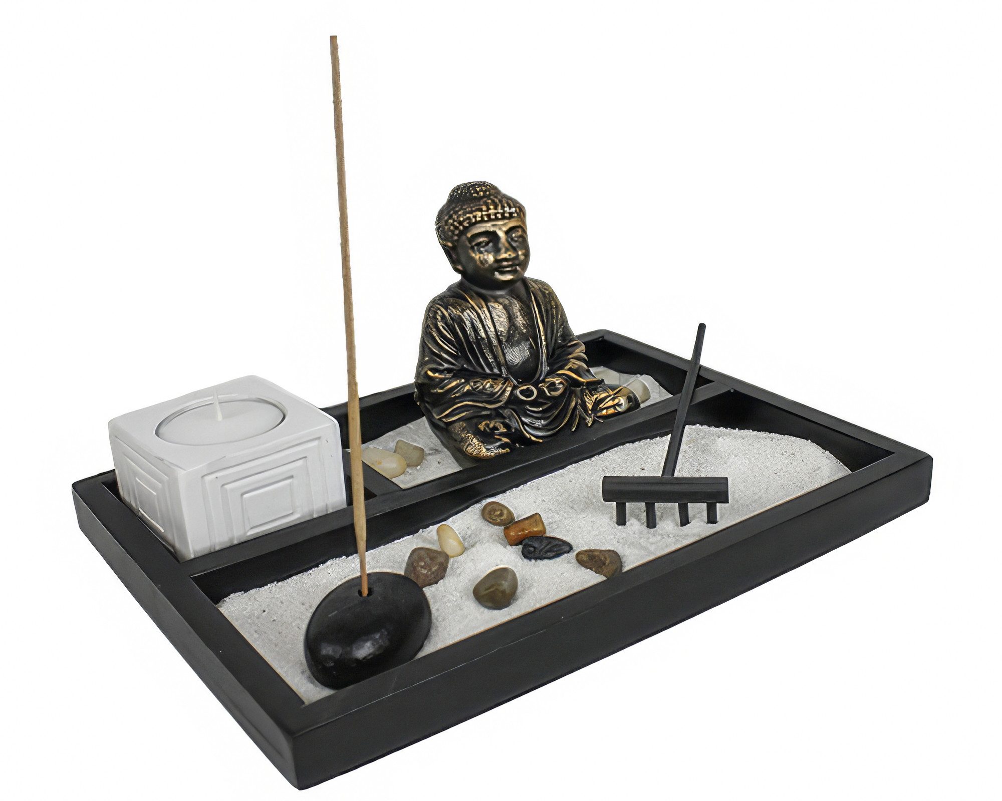 Yudu Dekofigur Zen - Garten mit Buddhafigur mit Kerzen Räucherstäbchen Nr: YH-10