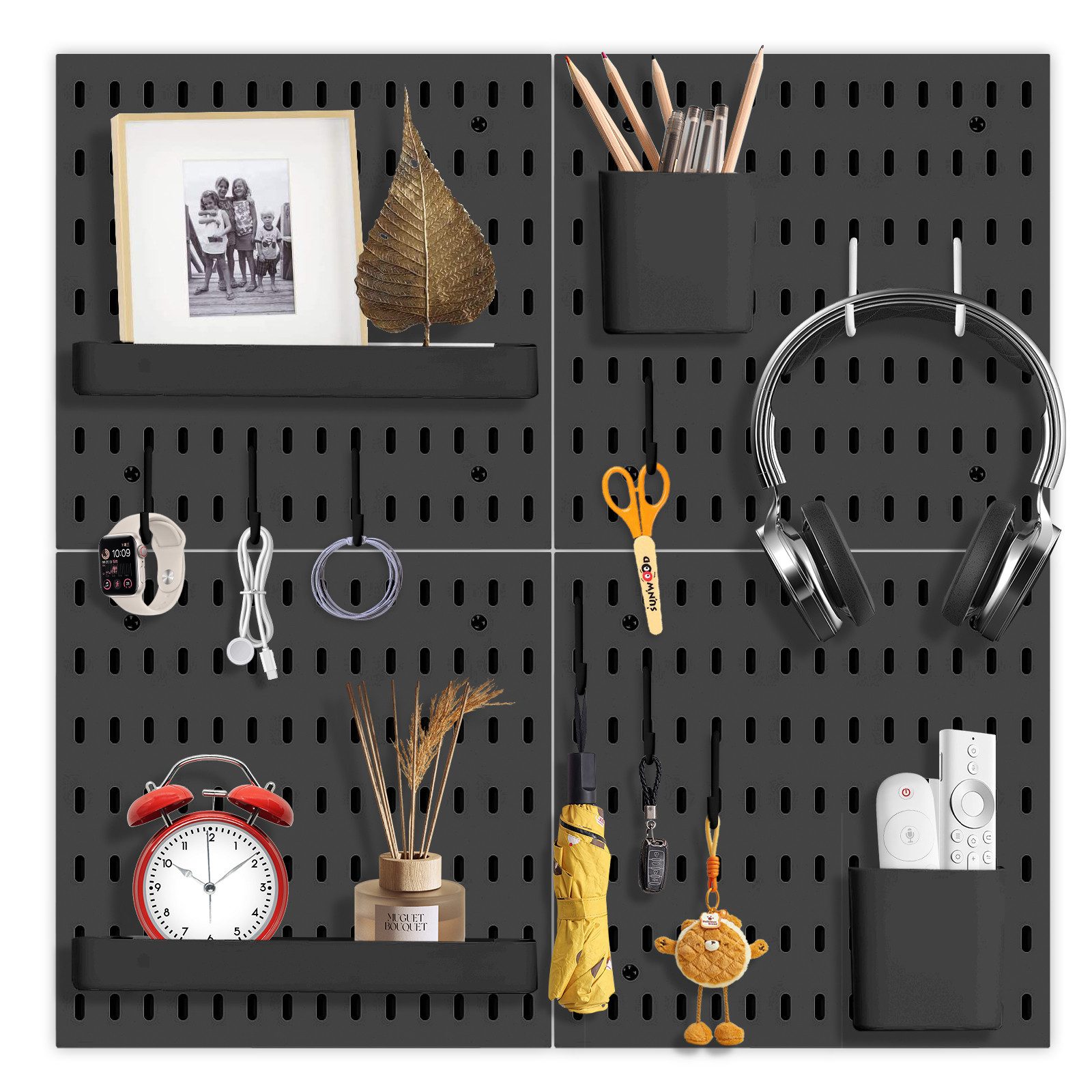 wohnTRAUM24 Werkzeughalter Stecktafel Set für Raumaufbewahrung, Organisation und Dekoration, Wand-Organizer Lochwand Set, Stecktafel mit Haken & Ablagen