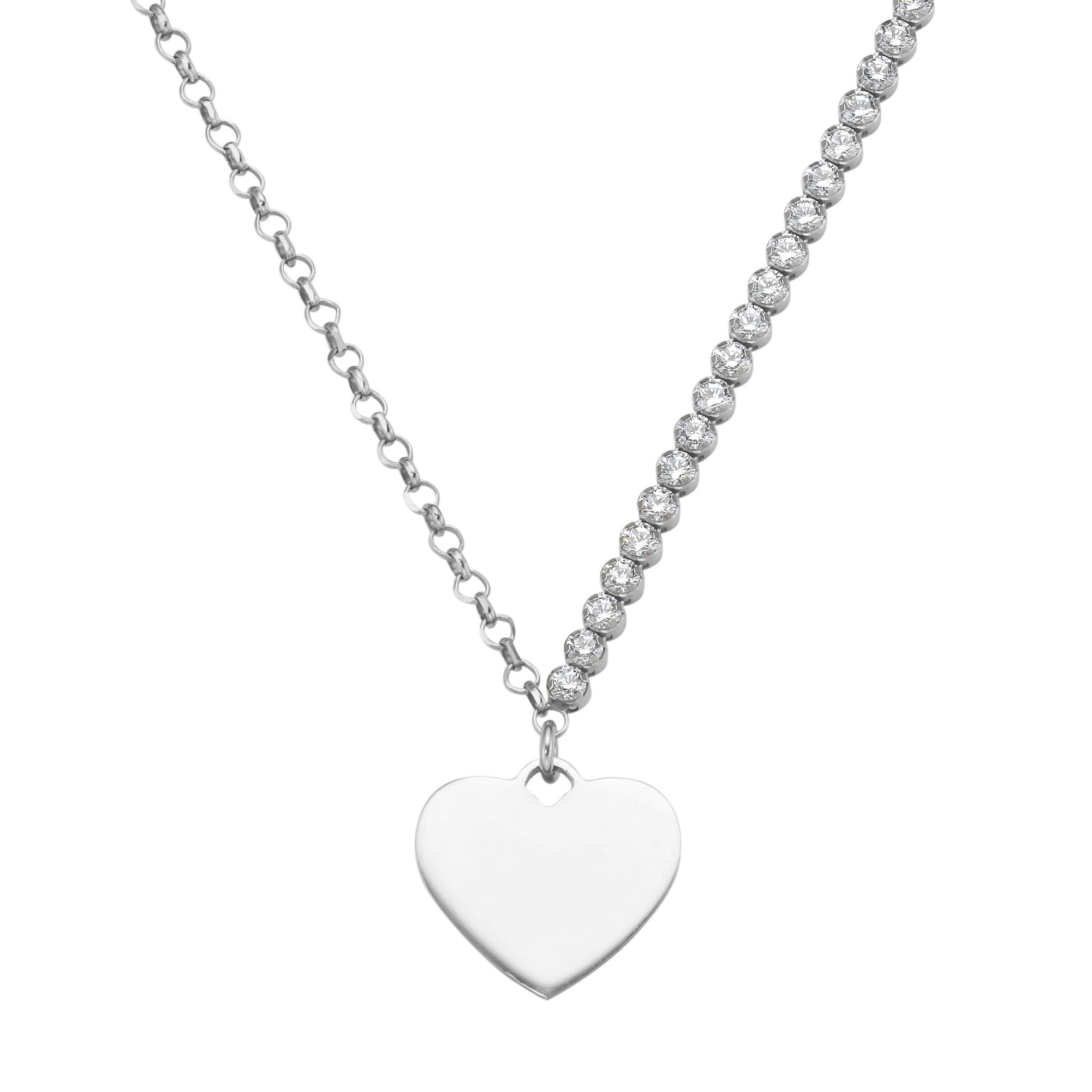 Collier mit Zirkonia und Herzanhänger, Silber 925